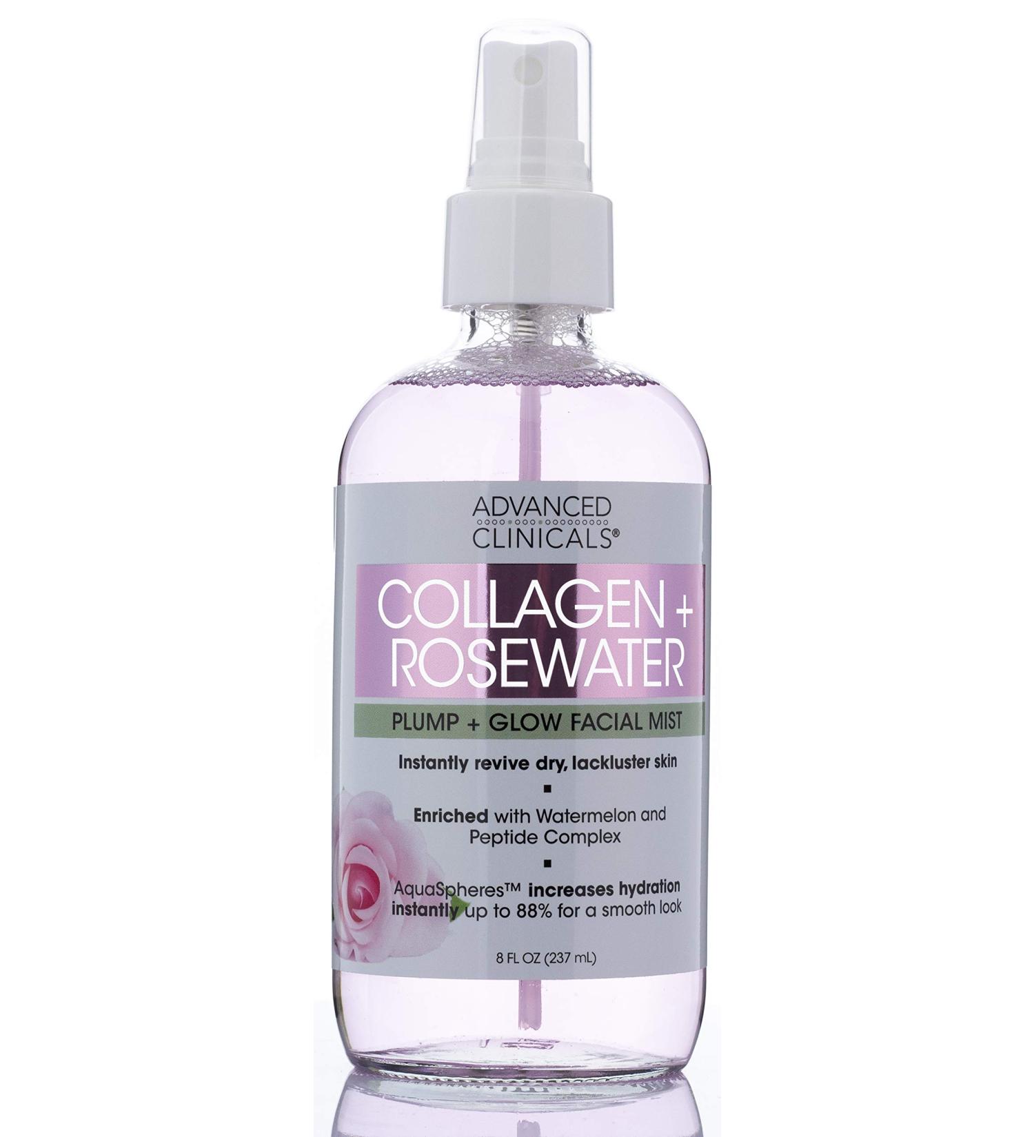 Advanced Clinicals Collagen + Rosewater Facial Mist - Pump & Glow 8 fl oz - Buy Online on GoSupps.com