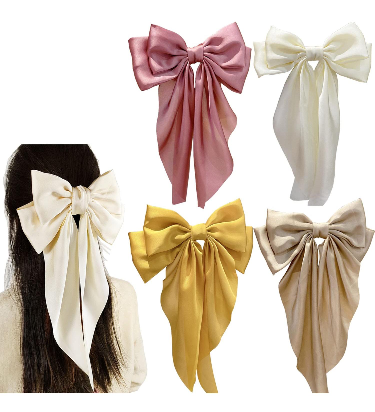 SALOCY Satin Hair Bows Set - Big Ribbon Barrettes Clip Hair Accessories for Women & Girls (4 Colors) - Buy Online on GoSupps.com