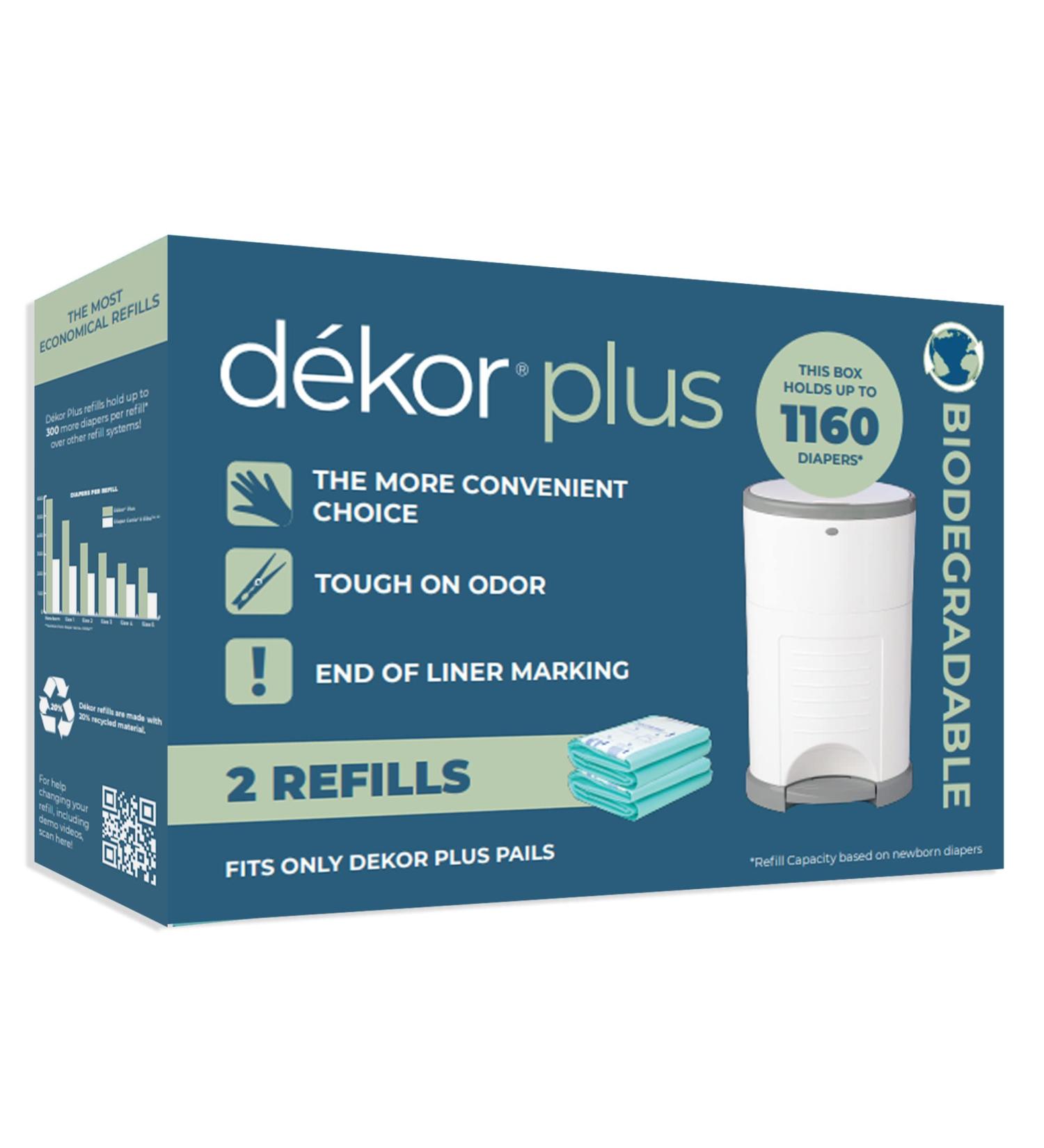 Dekor Plus Diaper Pail Biodegradable Refills - Economical, Quick & Simple Replacement | 2 Count | Exclusive End-of-Liner Marking - Buy Online on GoSupps.com
