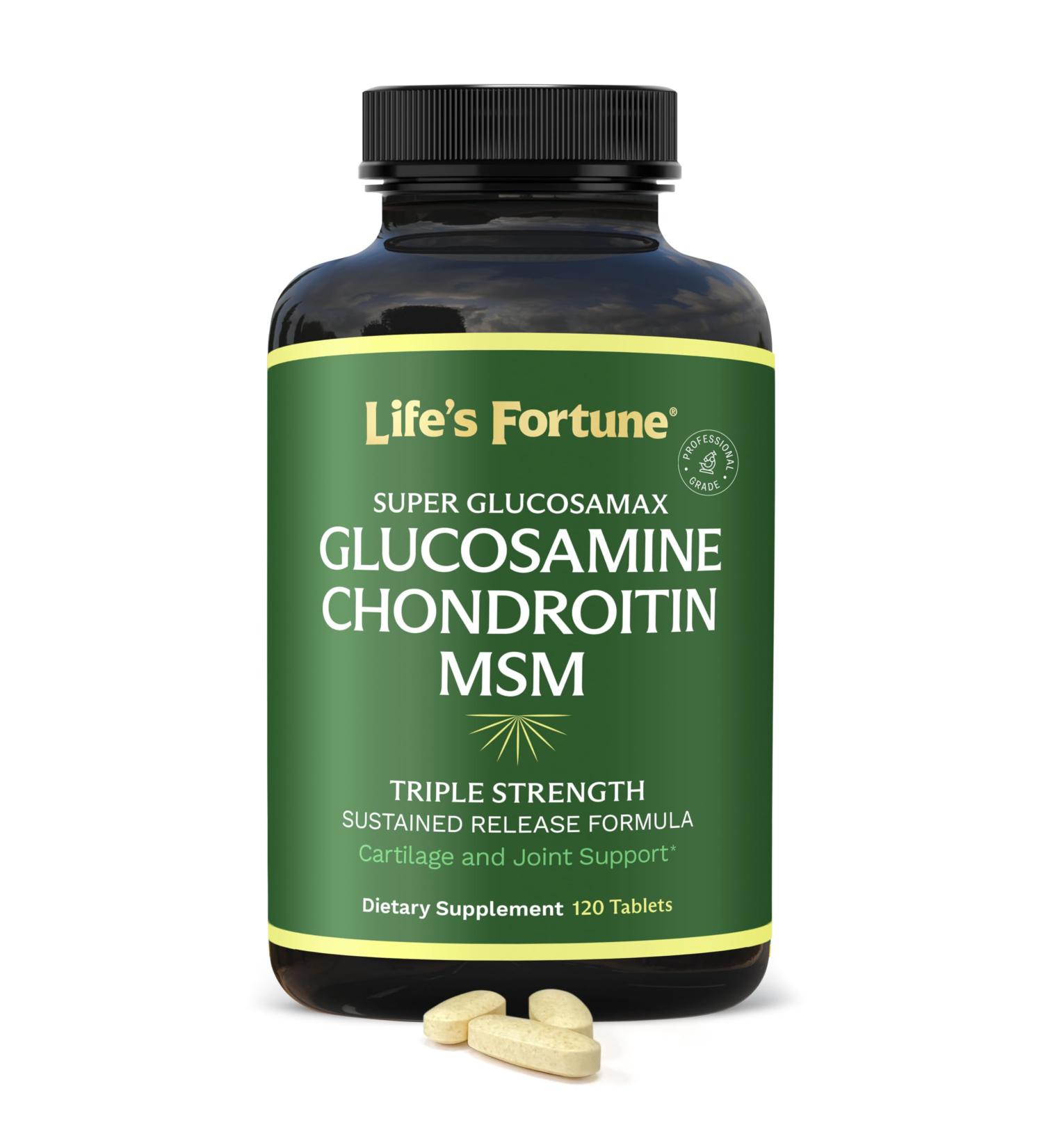 Life's Fortune Triple Strength Glucosamax - 1000mg Premium Glucosamine Chondroitin and MSM Supplement with Vitamin C for Joint Comfort & Mobility 120 Tab - Buy Online on GoSupps.com
