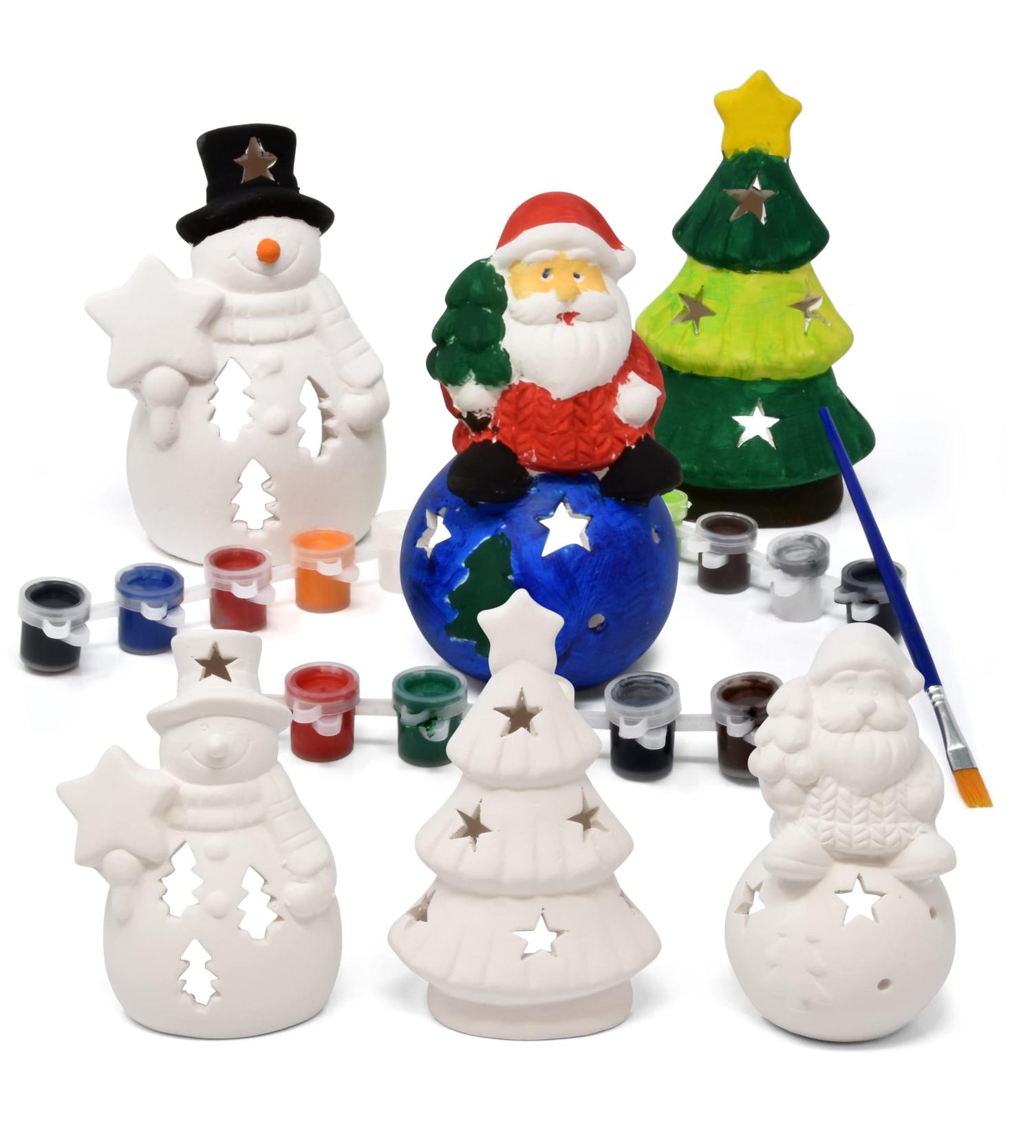 Christmas Ceramic Figurine Paint Kit - Set of 6 Unpainted Ceramics for Kids Art Project | Holiday Party Decoration & Keepsake | Includes Paint & Brushes - Buy Online on GoSupps.com