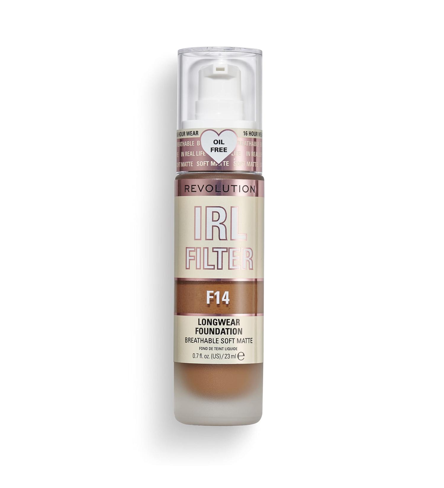 Makeup Revolution IRL Filter Longwear Foundation - F14 Dark Skin Tones 23ml - Matte Finish, 16 Hour Wear - Pack of 1 - Buy Online on GoSupps.com