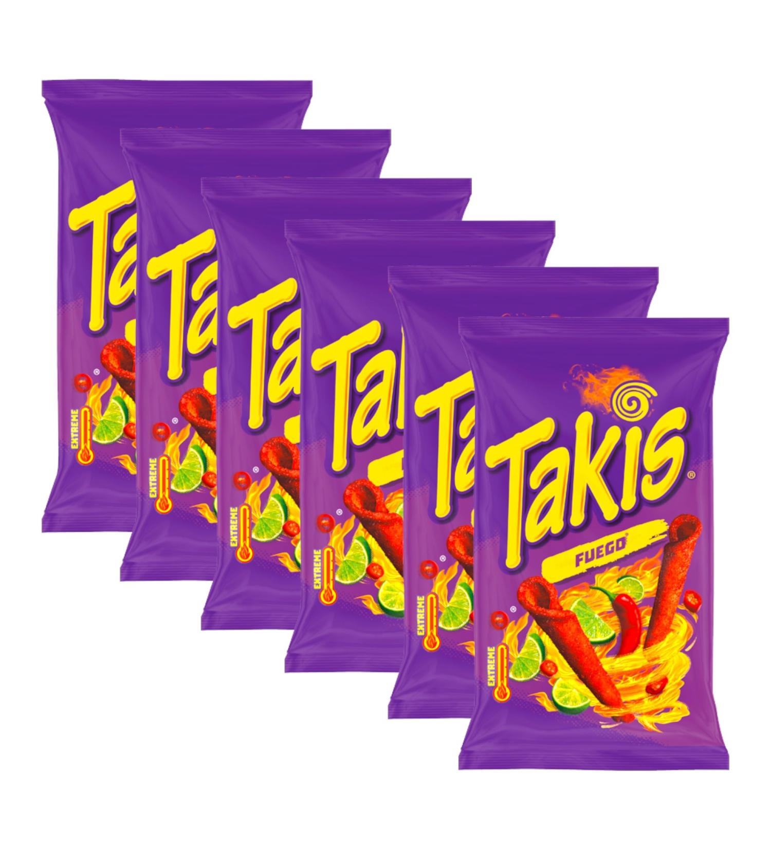 Takis Fuego Extreme Hot Maischips with chilli and lime taste 100g |Crispy fried rolled snacks |Spicy and spicy |(FUEGO 6 SPACE) FUEGO 100 g (6 -pack)