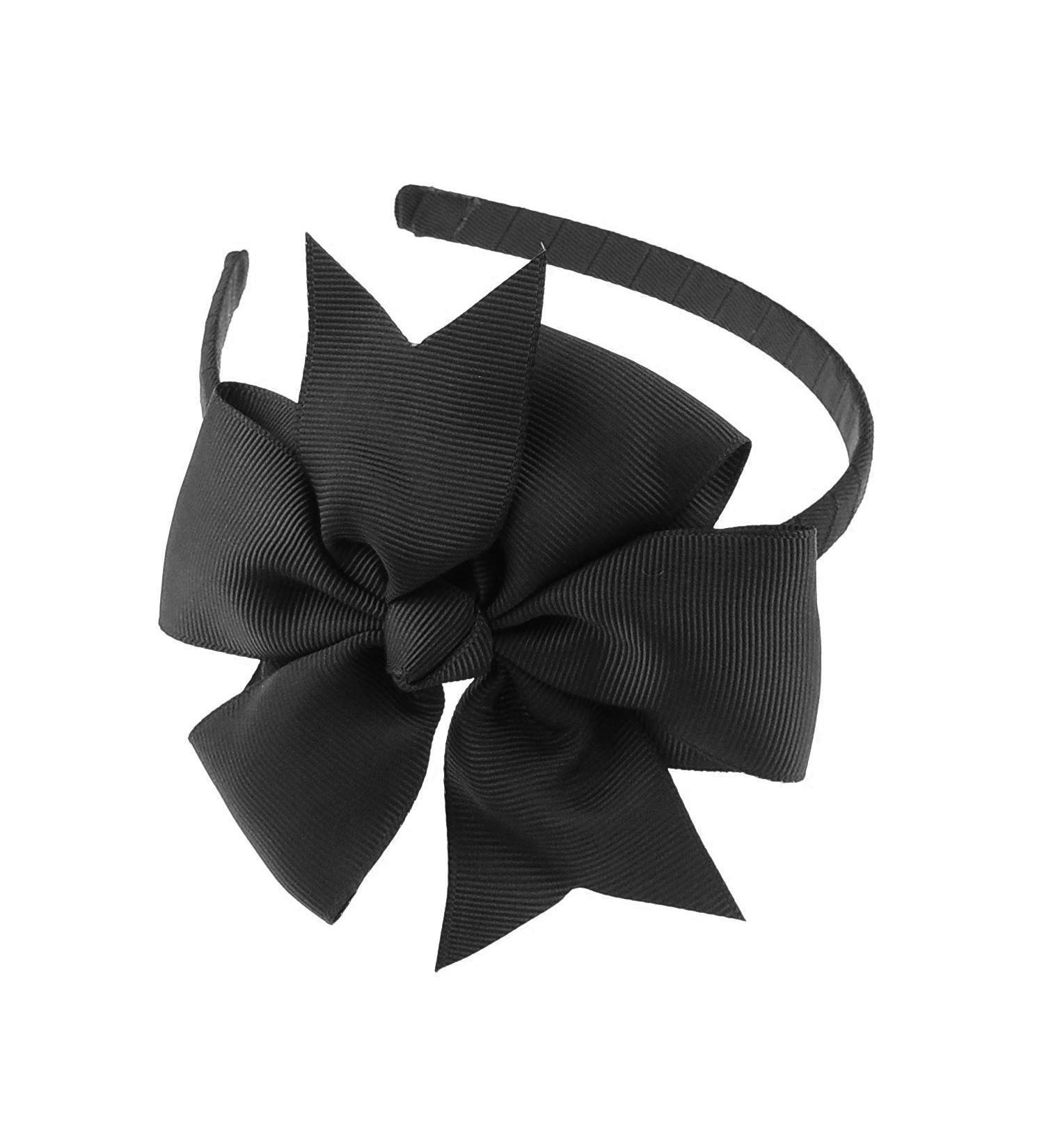 Girls Party School Large Grosgrain Ribbon Bow 1cm Headband Alice Band Forked (Black)