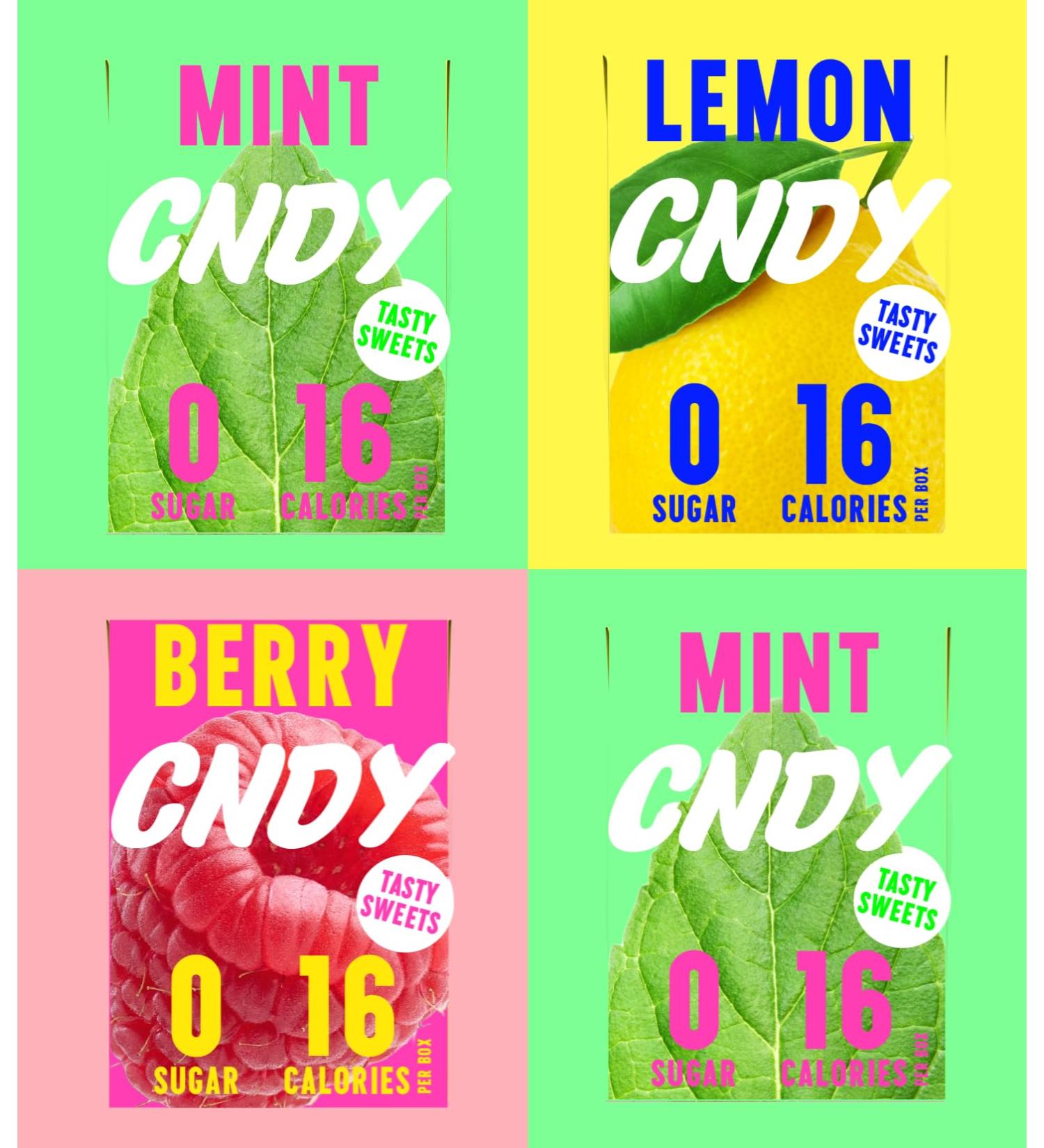 CNDY Variety 7-Pack - Sugar Free Sweets Low Calorie Low Carb Keto Vegan Candy - Berry Lemon Mint