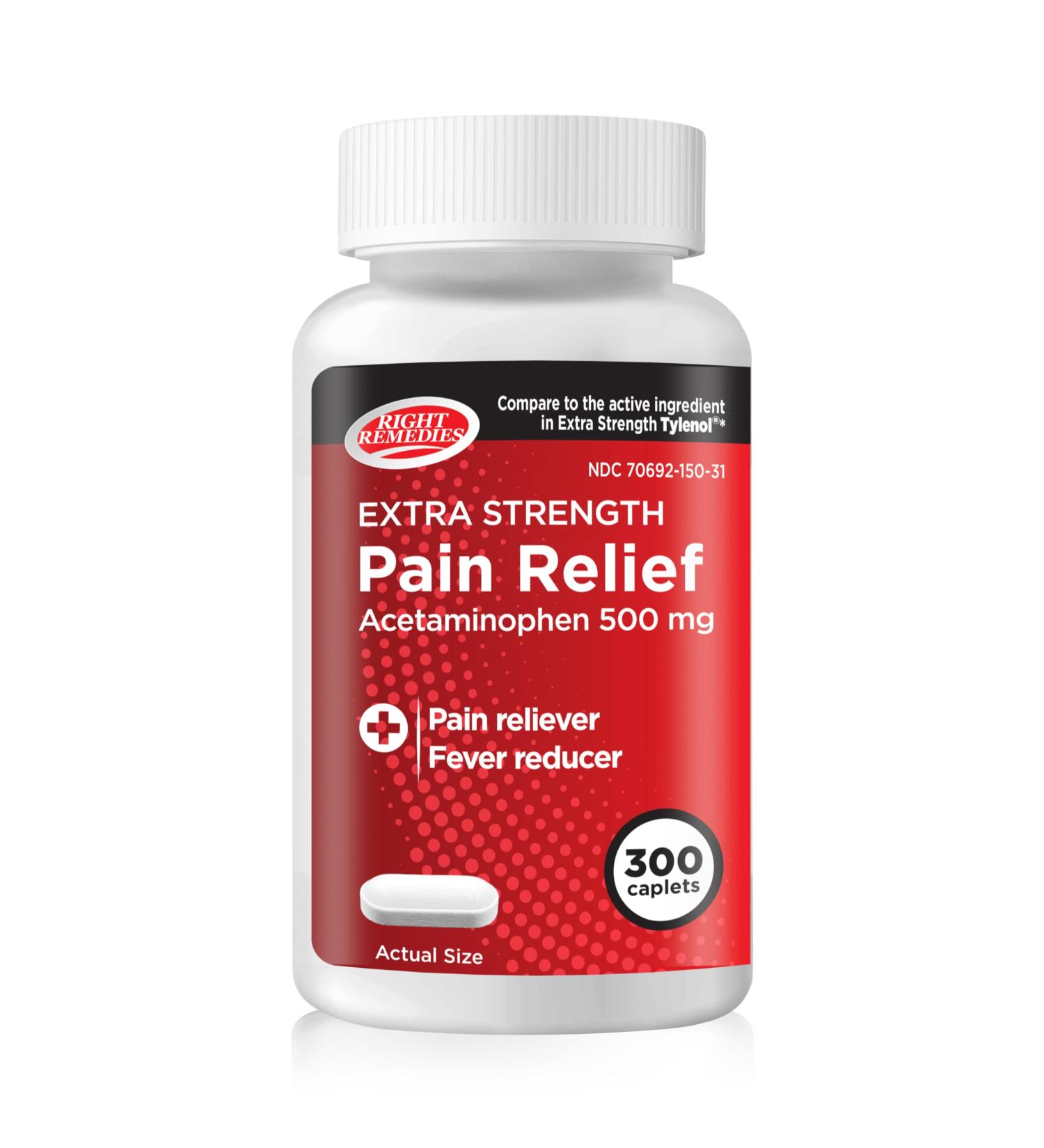 RIGHT REMEDIES Extra Strength Pain Relief Acetaminophen 500 mg Caplets Pain Reliever & Fever Reducer Value Pack (300 Count) Compare to The Active Ingredient in Extra Strength Tylenol  - Buy Online on GoSupps.com