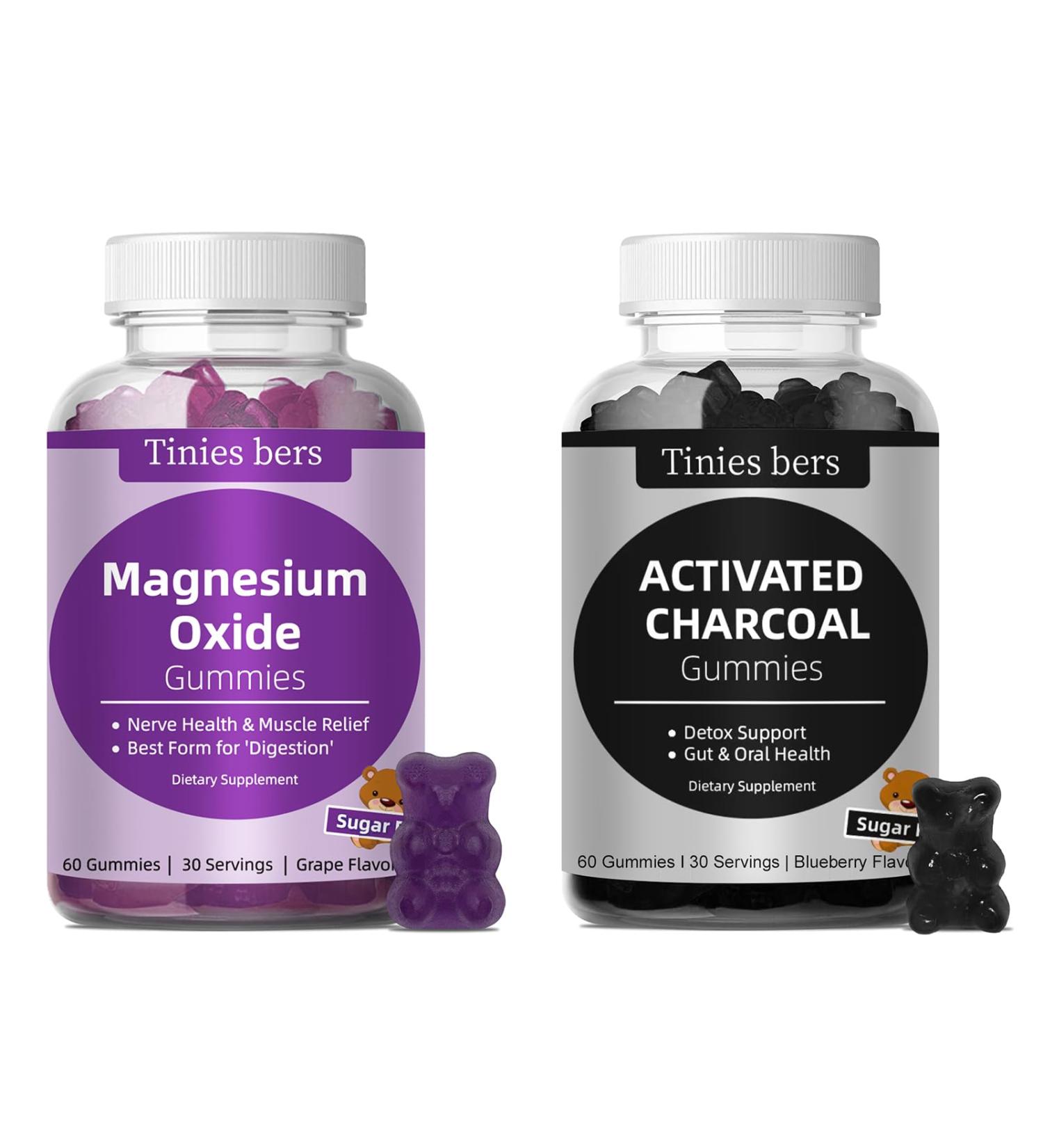 Tinies bers Activated Charcoal Gummies 400mg Magnesium Oxide Gummies 500mg Sugar Free for Adults & Kids Quicker to Cleanse Detox Gas Relief Gut & Oral Health Best Mg Form for Digestion  - Buy Online on GoSupps.com