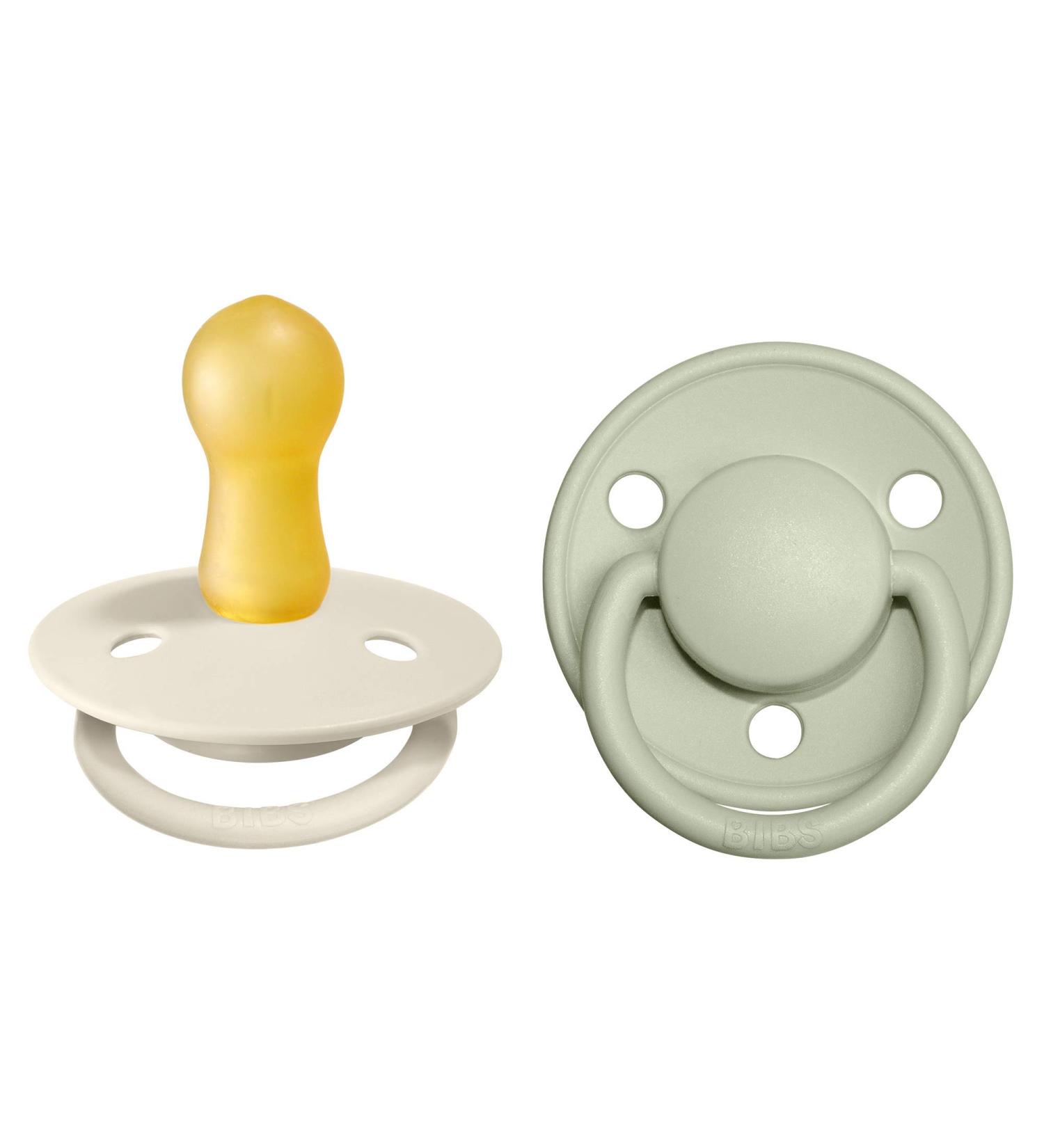 BIBSE de Lux BPA-Free Cherry Nipple Pacifier 2-Pack | Natural Rubber Made in Denmark | Size 2 (6-18 Months) - Ivory/Sage - Buy Online on GoSupps.com
