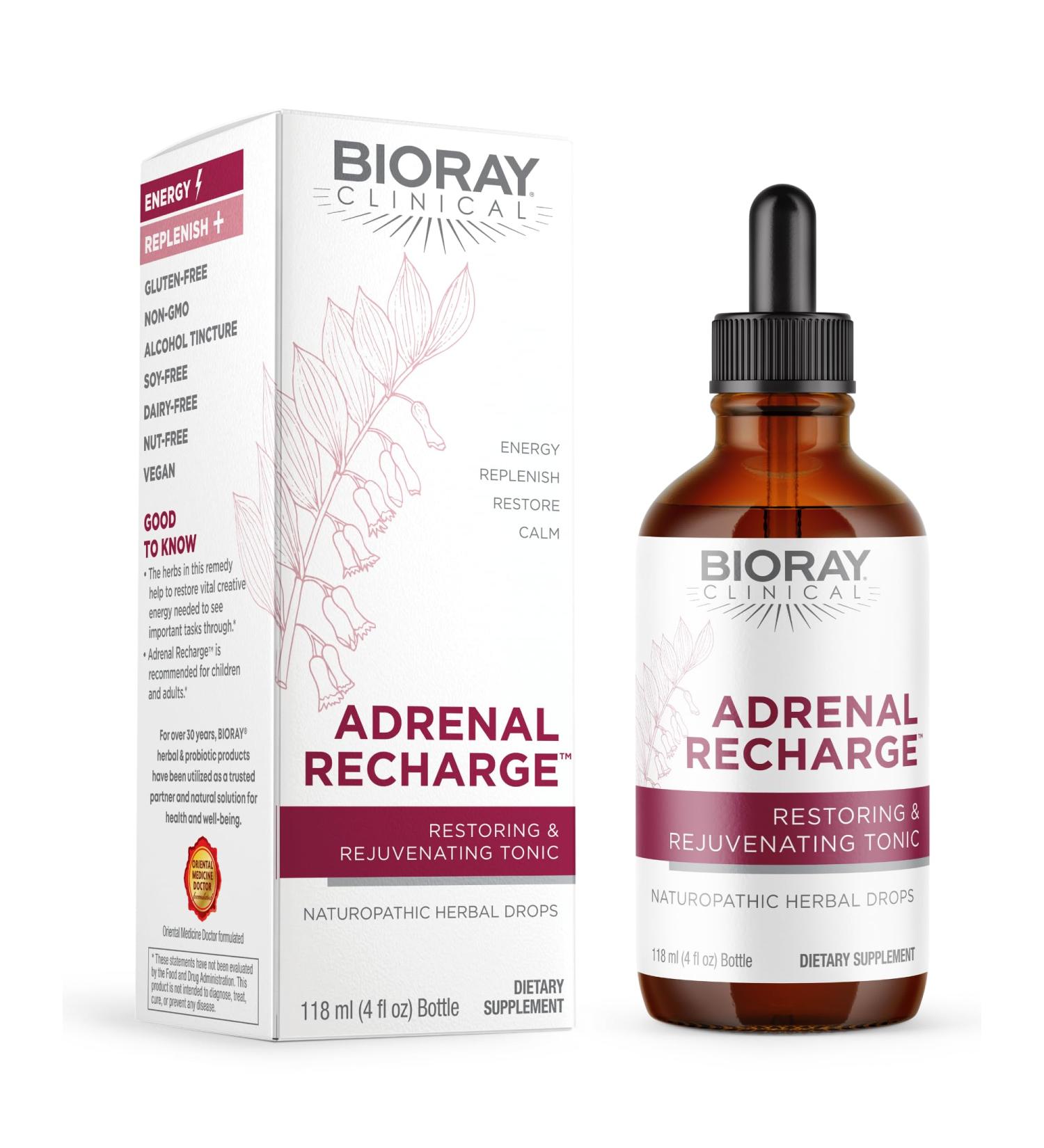 BIORAY Clinical Adrenal Recharge - 4 fl oz - Restoring & Rejuvenating Alcohol Tincture - Non-GMO Vegan Gluten Free 4 Fl Oz (Pack of 1)