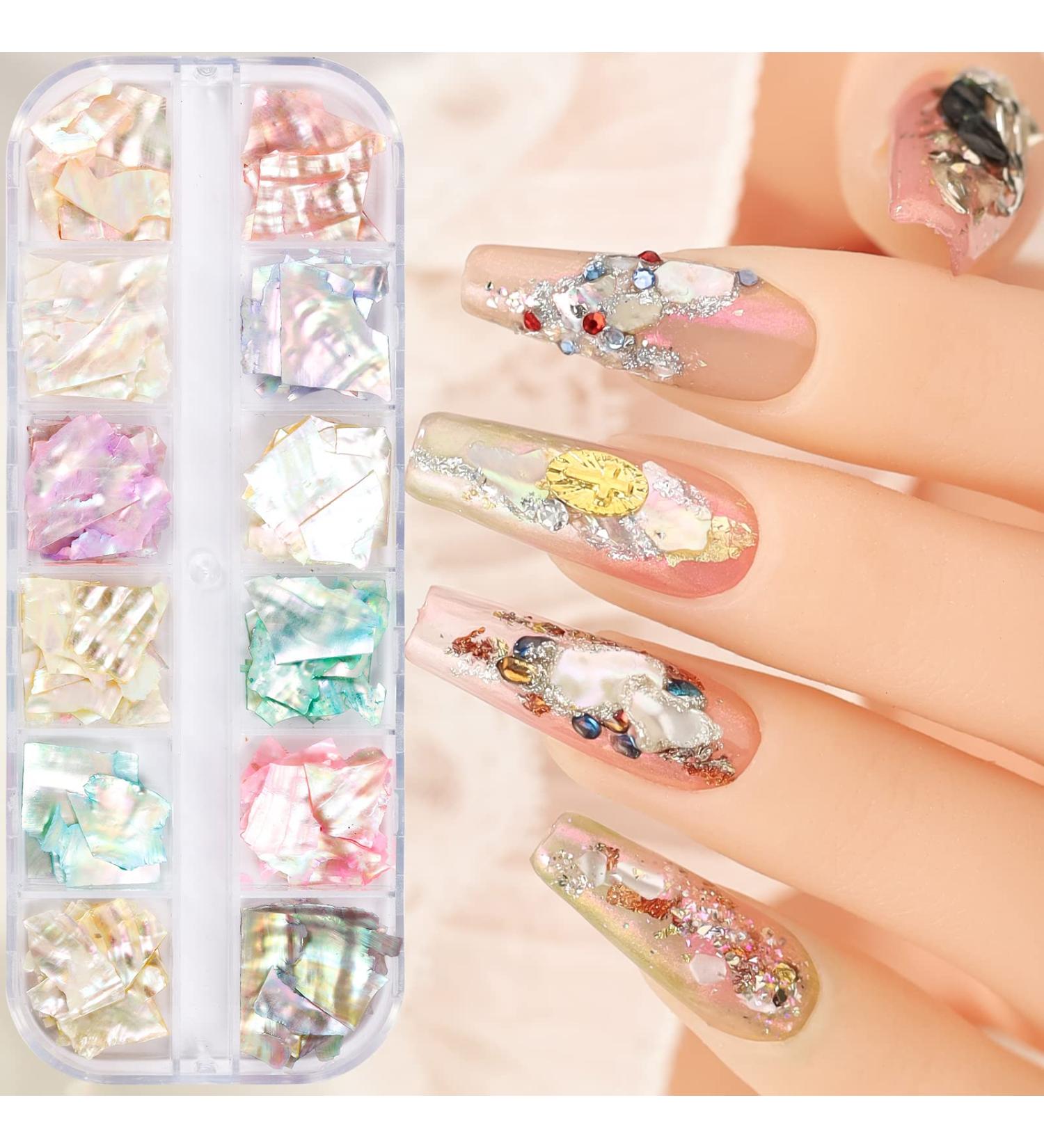 12 Colors Irregular Seashell Slices 3D Nail Art Supplies | Abalone Shell Design Nail Sequins | Mermaid Decorations - Buy Online on GoSupps.com