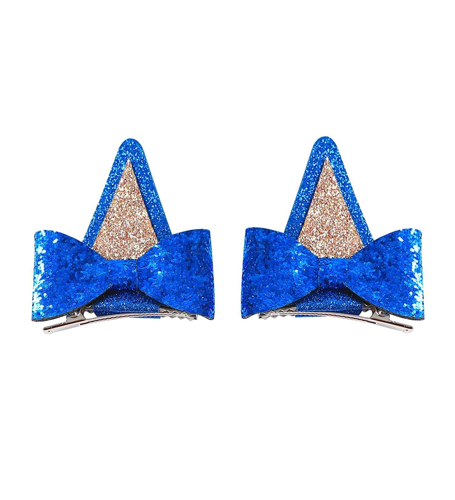Blue Dog Ears Hair Clips for Toddler Girls & Adults - 2PCS Glitter Bow Barrettes for Halloween Costume & Birthday Party - Bluey Supplies - Buy Online on GoSupps.com