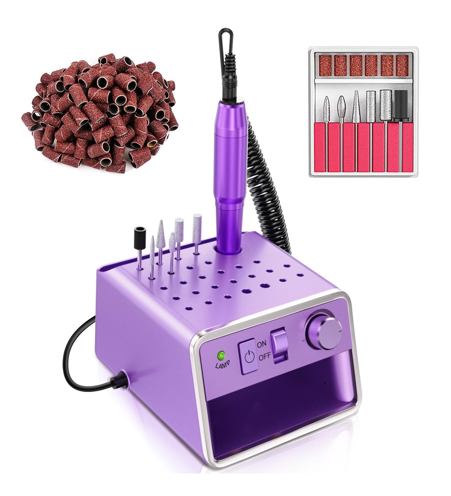 ALLE S Compact USB Powered Electric Nail Drill Kit - 20000 RPM, 6 Bits, 106 Sanding Bands, Purple - Buy Online on GoSupps.com