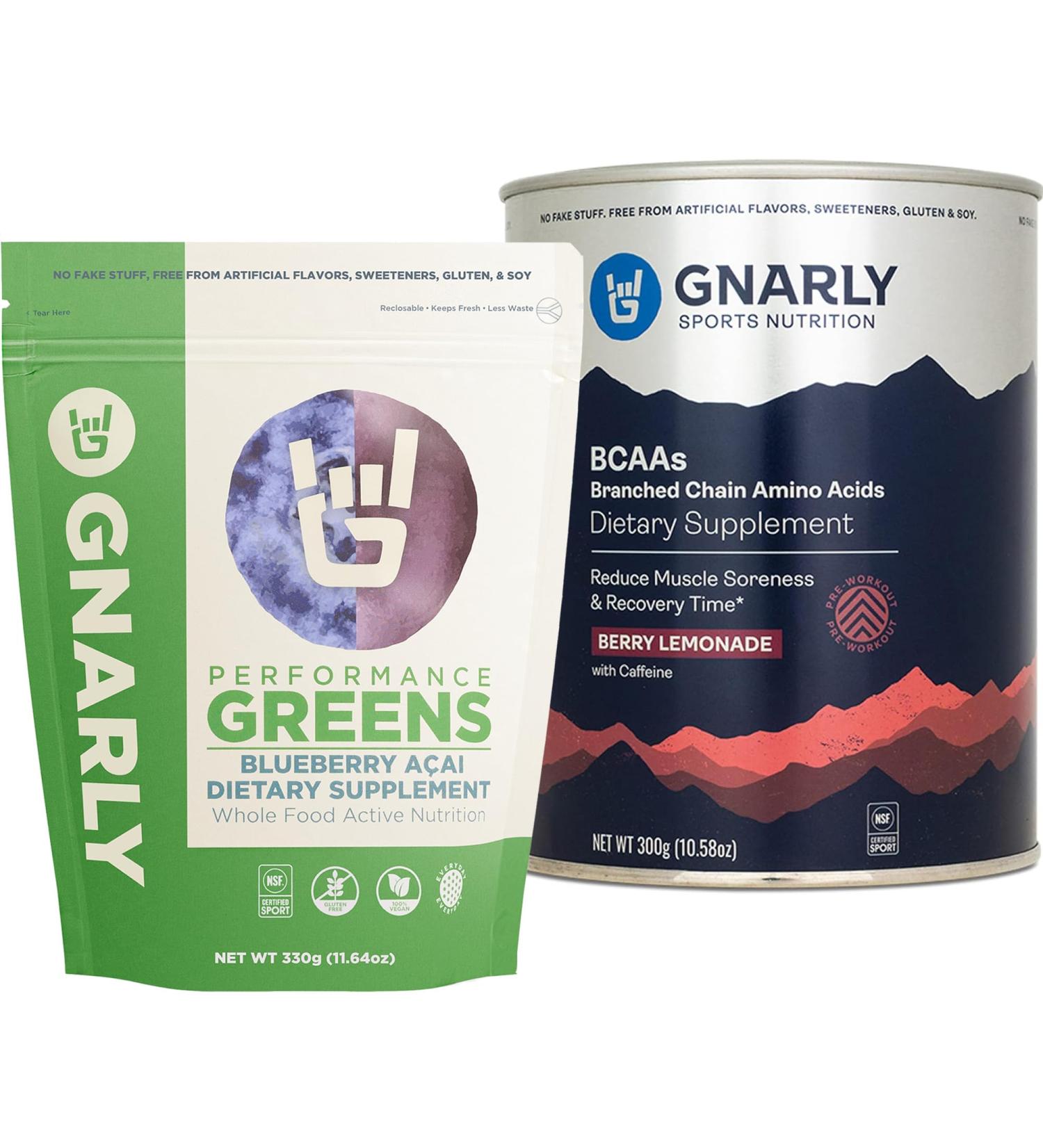 Gnarly Nutrition BCAAs Berry Lemonade (10.58oz) Performance Greens Blueberry A ai (11.64 oz) - Buy Online on GoSupps.com
