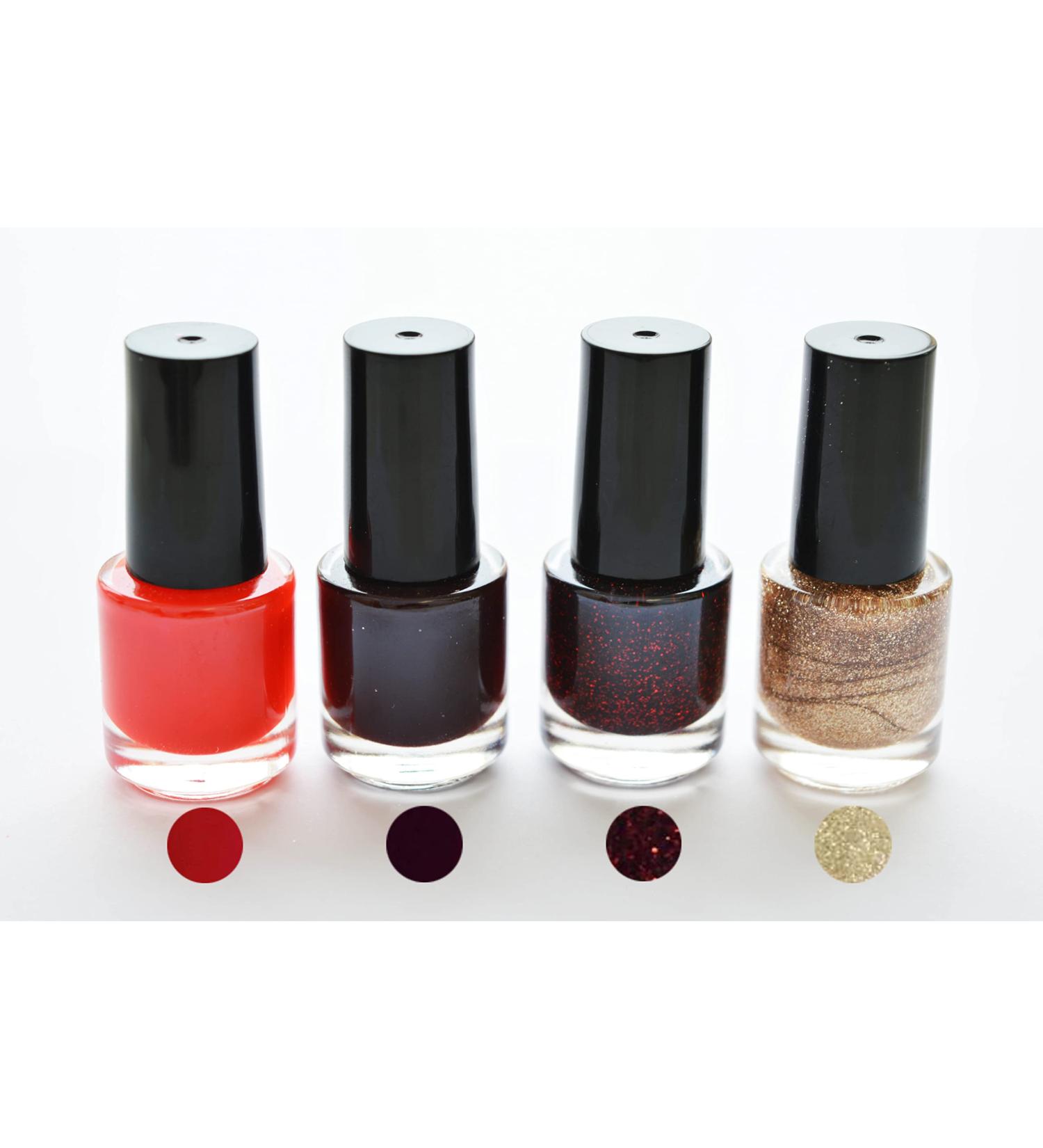 Gel Nail Polish UV CANNI 5ml Mini Set of 4 Reds & Gold - Soak Off Base Top Colour Coat Manicure Acrylic Gifts Women Nails Set 2 - Buy Online on GoSupps.com