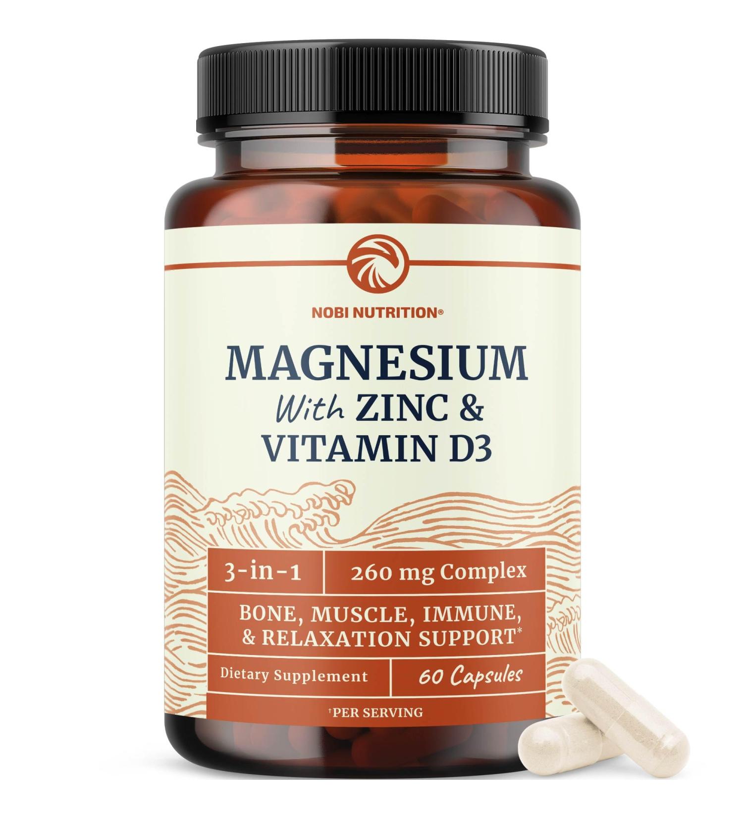 Magnesium Zinc & Vitamin D3 | 260MG Complex | High Absorption Mag Citrate Glycinate & Malate | Muscle Nerve Function & Bone Health Support | Zinc and Magnesium Supplement with VIT D3 | 60 Ct. Zinc and D3 60ct. - Buy Online on GoSupps.com