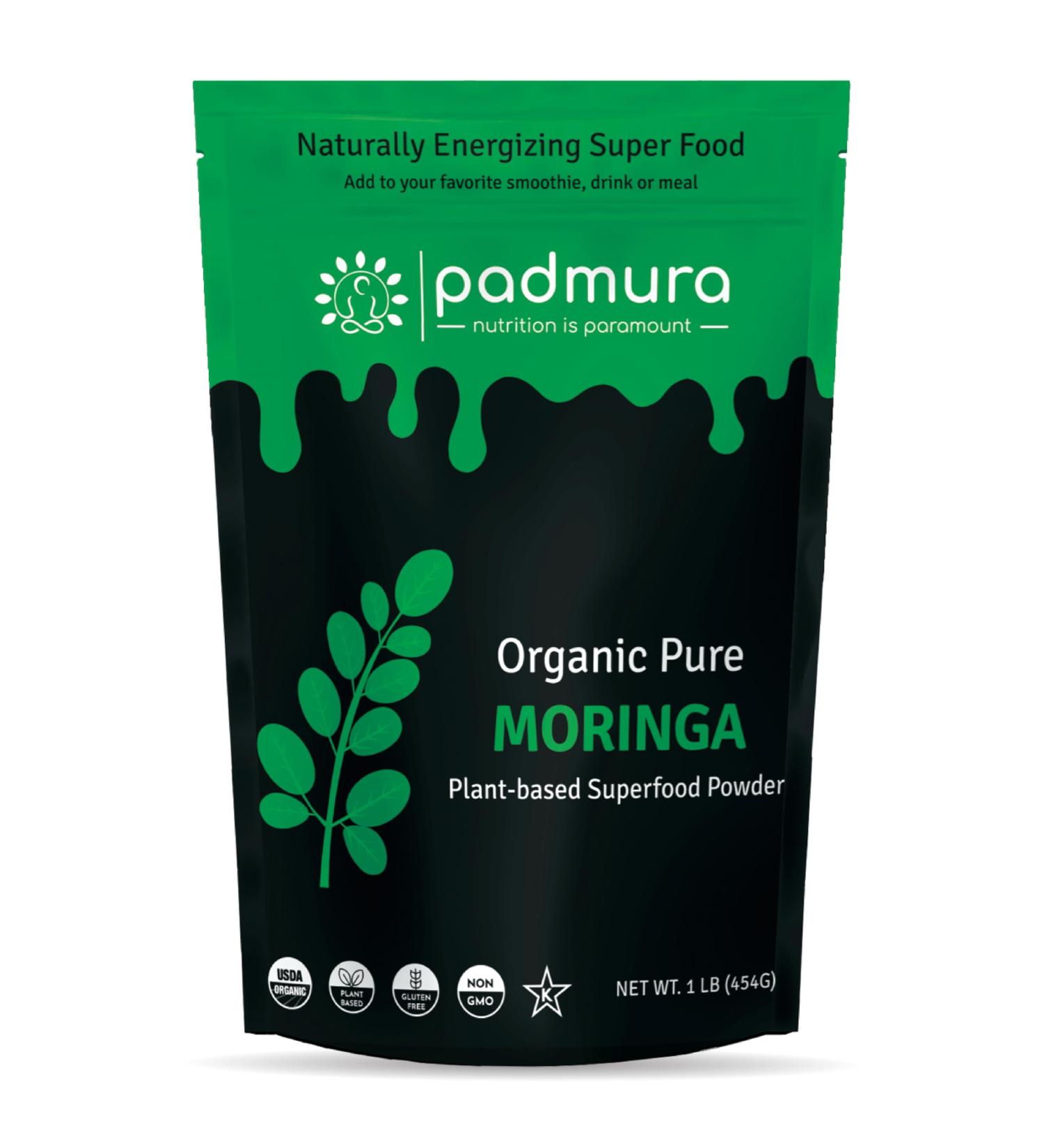 PADMURA Organic Moringa Powder 16 OZ - 1 LB | Moringa Oleifera Leaf Powder Natural Superfood | USDA Organic Certified | Kosher | Non GMO | Gluten Free | Vegan - Buy Online on GoSupps.com