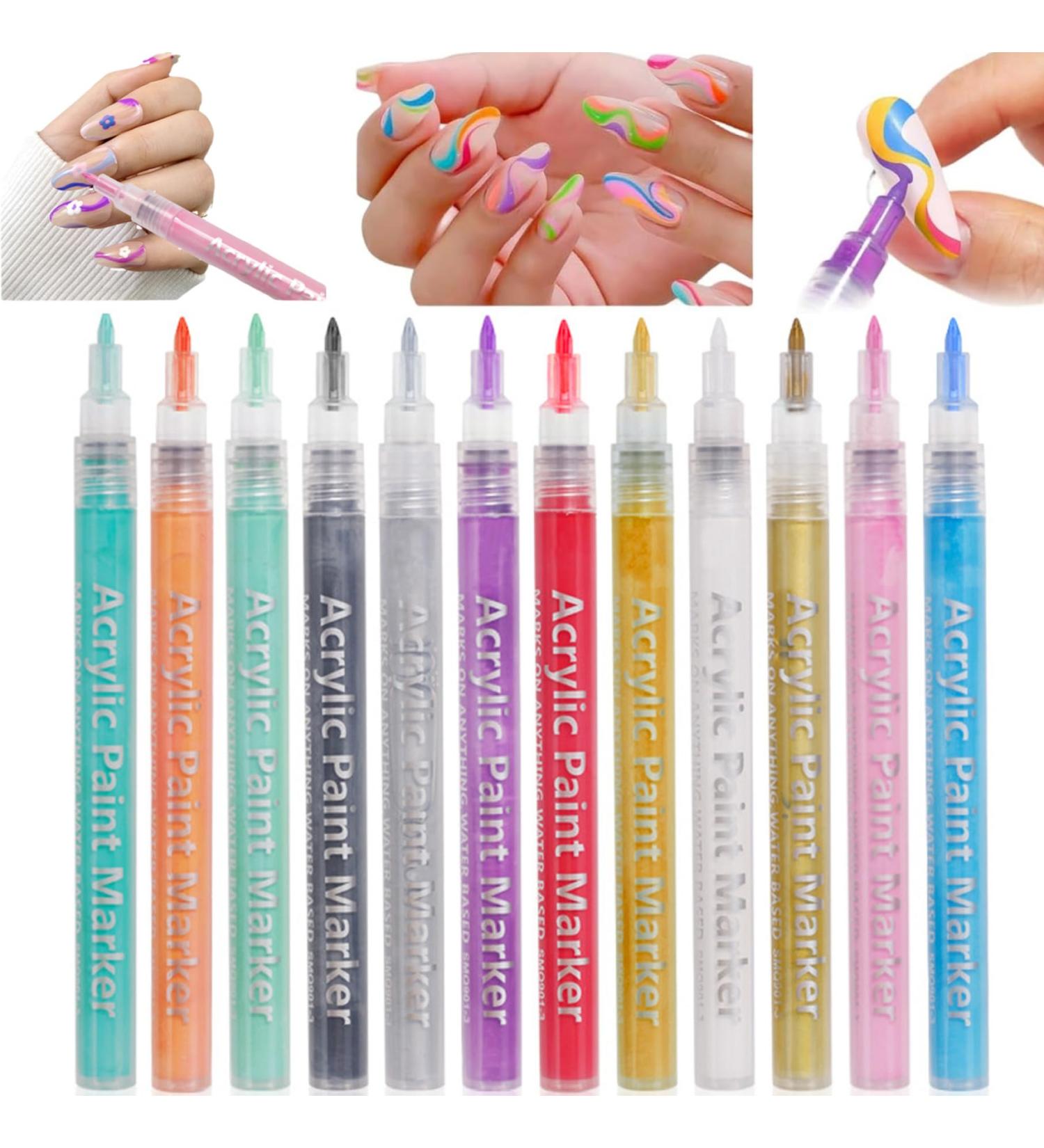 12PCS/Set Nail Art Pens 12 Colors Nail Polish Pens Quick Dry Nail Art Paint Smooth Graffiti Dotting Pen Waterproof Drawing Painting Nail Polish Design Pens - Buy Online on GoSupps.com