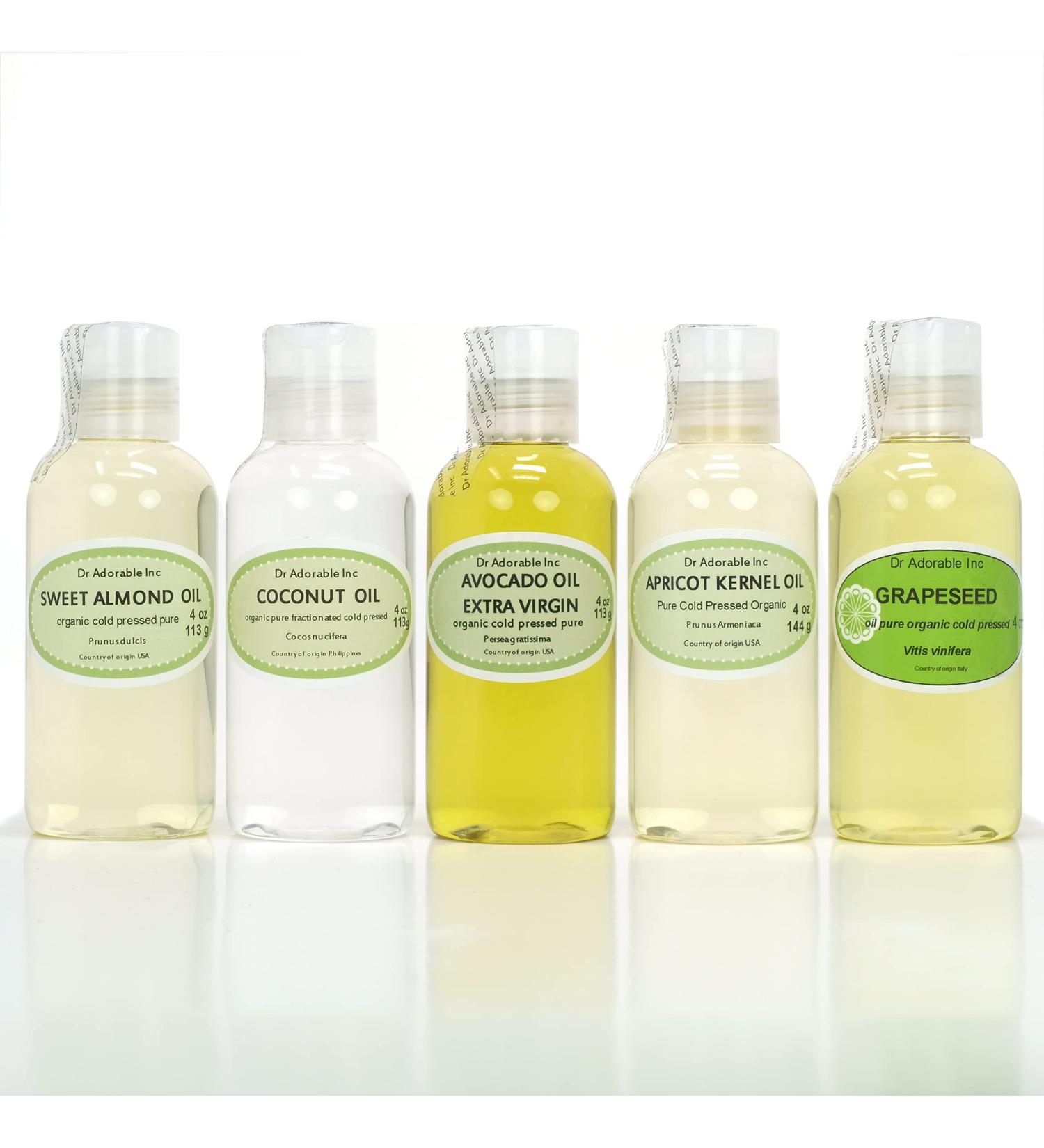5 Variety Set of All Natural Premium Organic Pure Oils for Hair Skin & Nails | Fractionated Coconut Avocado Apricot Grapeseed Sweet Almond - Buy Online on GoSupps.com