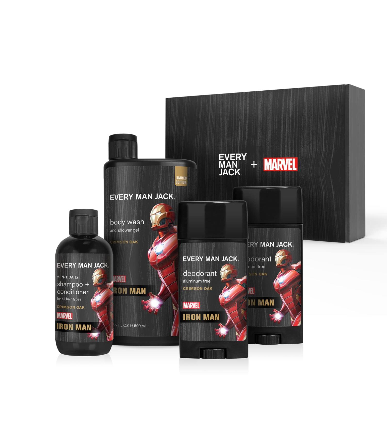 Every Man Jack Iron Man Body Set - Marvel Lover's Bath & Body Gift Set with Clean Ingredients - Body Wash, Shampoo & Deodorant 2-Pack - Buy Online on GoSupps.com