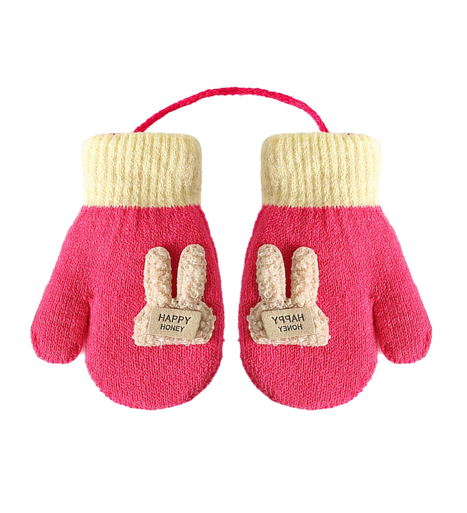 Girls Boys Cute Fox Knitting Short Full Finger Gloves Toddler Kids Winter Thermal Plush Lining Cycling Camping Gloves Mitten for 1-3 Yrs Cartoon/Fuschia - Buy Online on GoSupps.com