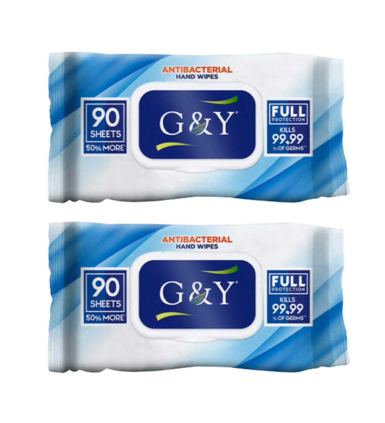 G&Y Antibacterial Hand Wipes -2 Pack (90 Count of wipes per pack)