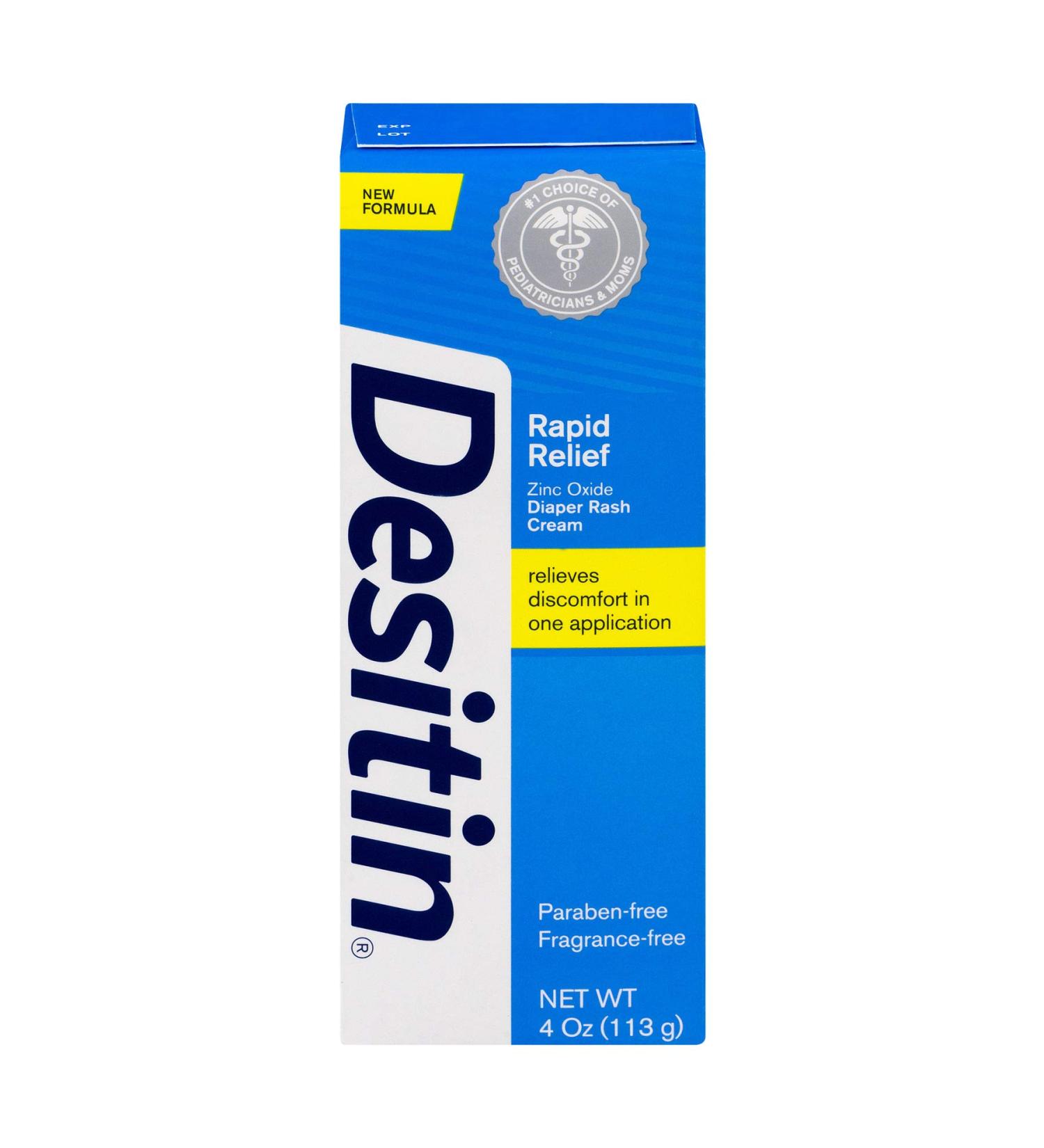 DESITIN Rapid Relief Zinc Oxide Diaper Rash Cream 4 oz ( Pack of 4)