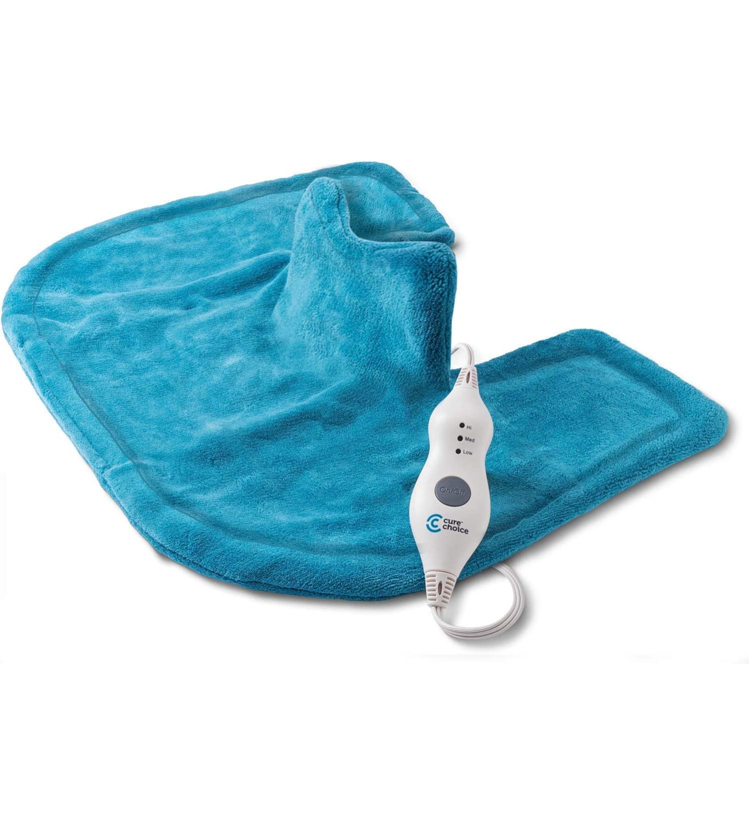 Cure Choice Electric Heating Pad for Neck and Shoulder Pain Relief - Soft Micromink Neck Wrap with 4 Heat Settings, Auto Shut Off - Machine Washable (Blue) - Buy Online on GoSupps.com