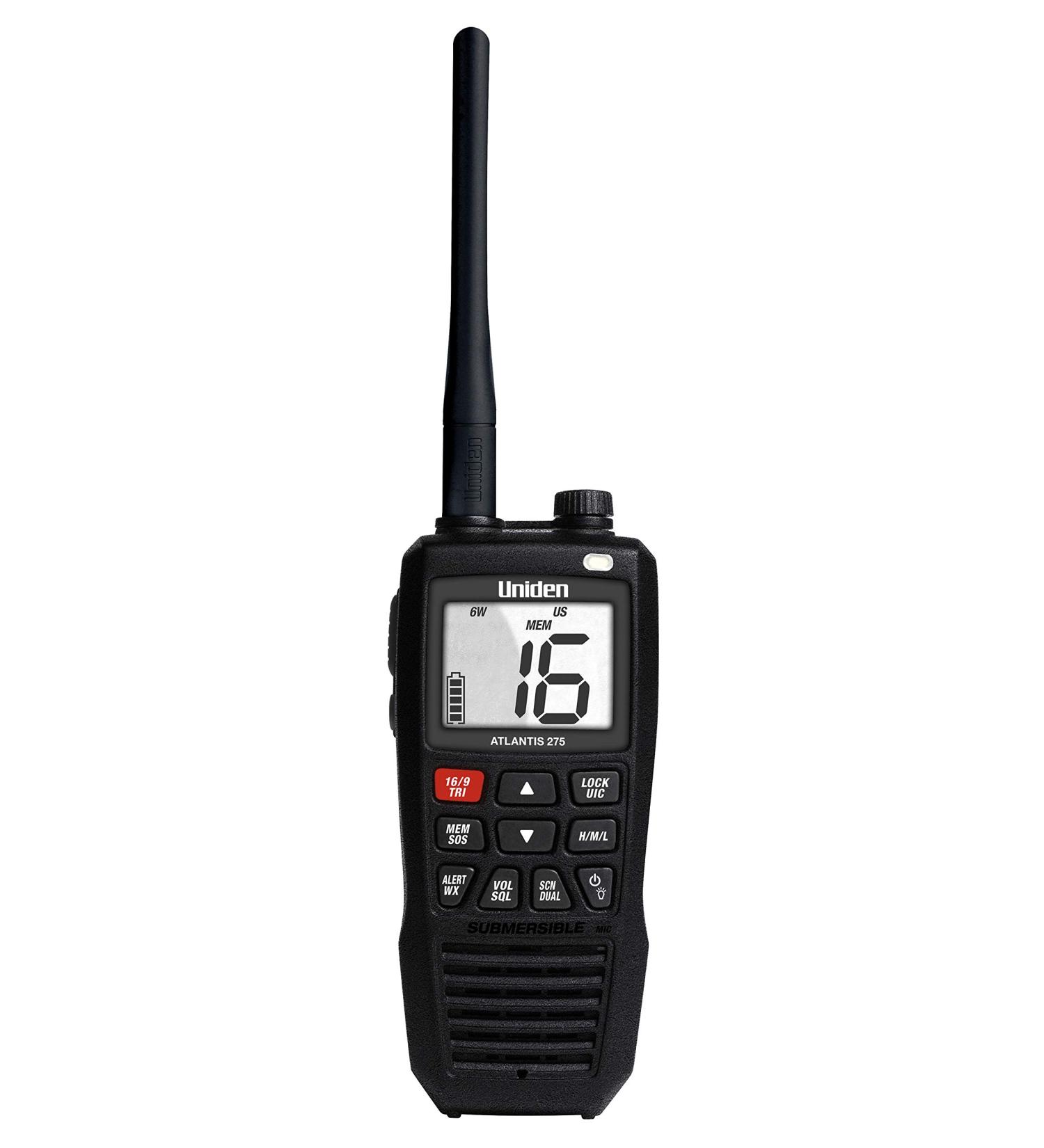 Uniden Atlantis 275 VHF Marine Radio - Waterproof, 6-Watt, Dual-Color Screen, NOAA Alerts - Buy Online on GoSupps.com