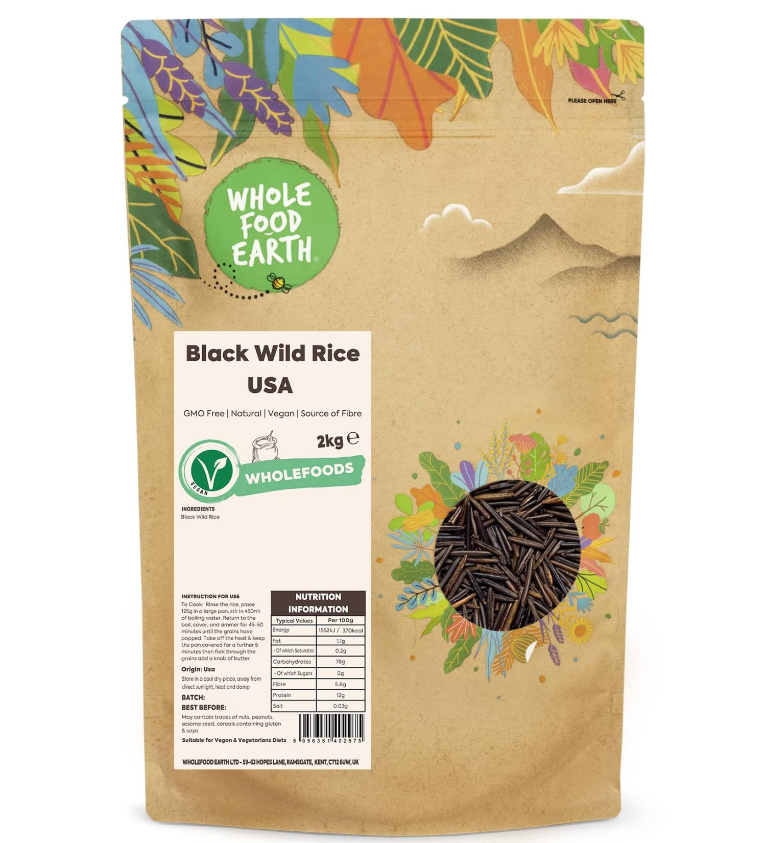 Wholefood Earth Black Wild Rice USA 2 kg | GMO Free | Natural | Source of Fibre 2kg - Buy Online on GoSupps.com