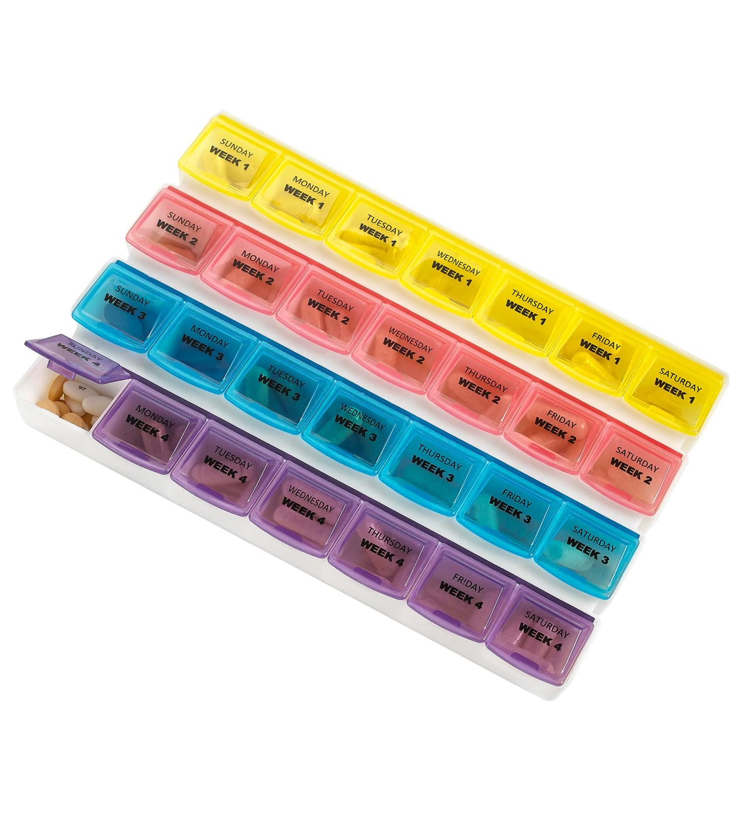 Monthly Pill Organizer - 28-Day Medication Planner | Weekly Pill & Vitamin Storage - Travel-Friendly & Easy Daily Reminder - Buy Online on GoSupps.com