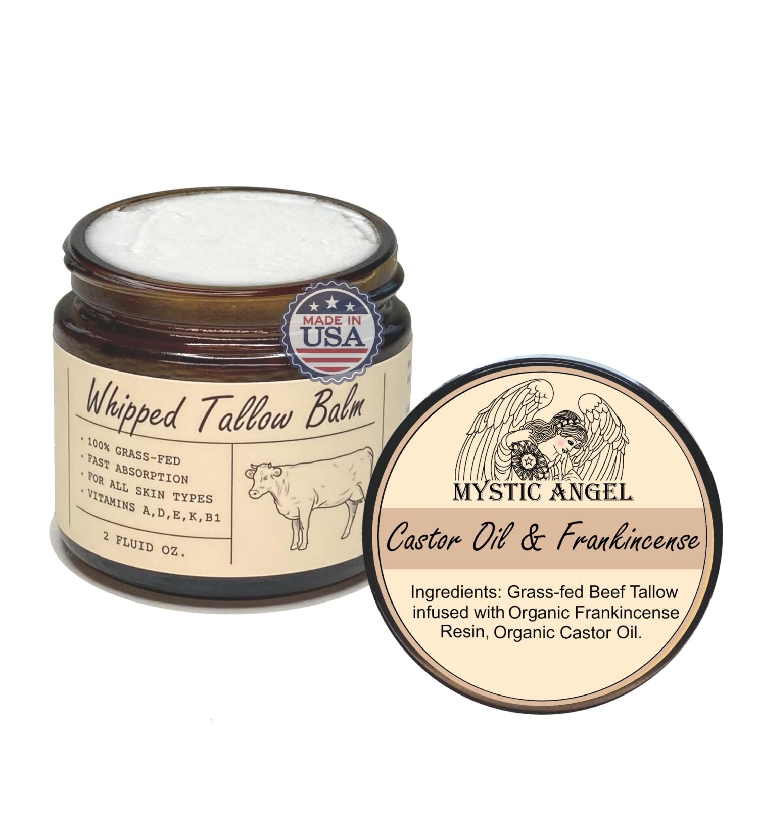 Mystic Angel Castor Oil & Frankincense Tallow Balm - 100% Grass-fed Beef Tallow for Skin Infused with Organic Frankincense Healing Moisturizer for Sensitive Skin Made in the USA (2 Fl. Oz) 2 Ounce (Pack of 1) - Buy Online on GoSupps.com