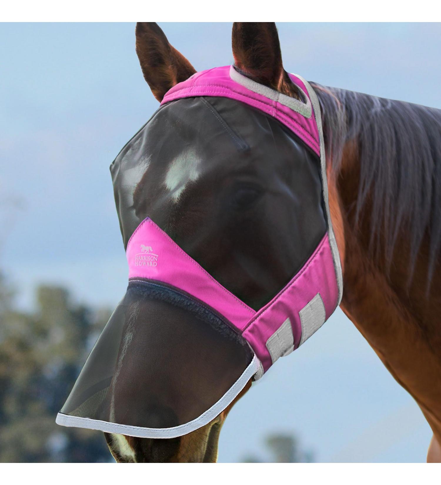 Harrison Howard CareMaster Pro Luminous Horse Fly Mask - UV Protection No Ears Nose Protection - Large Pink for Warmbloods - Buy Online on GoSupps.com
