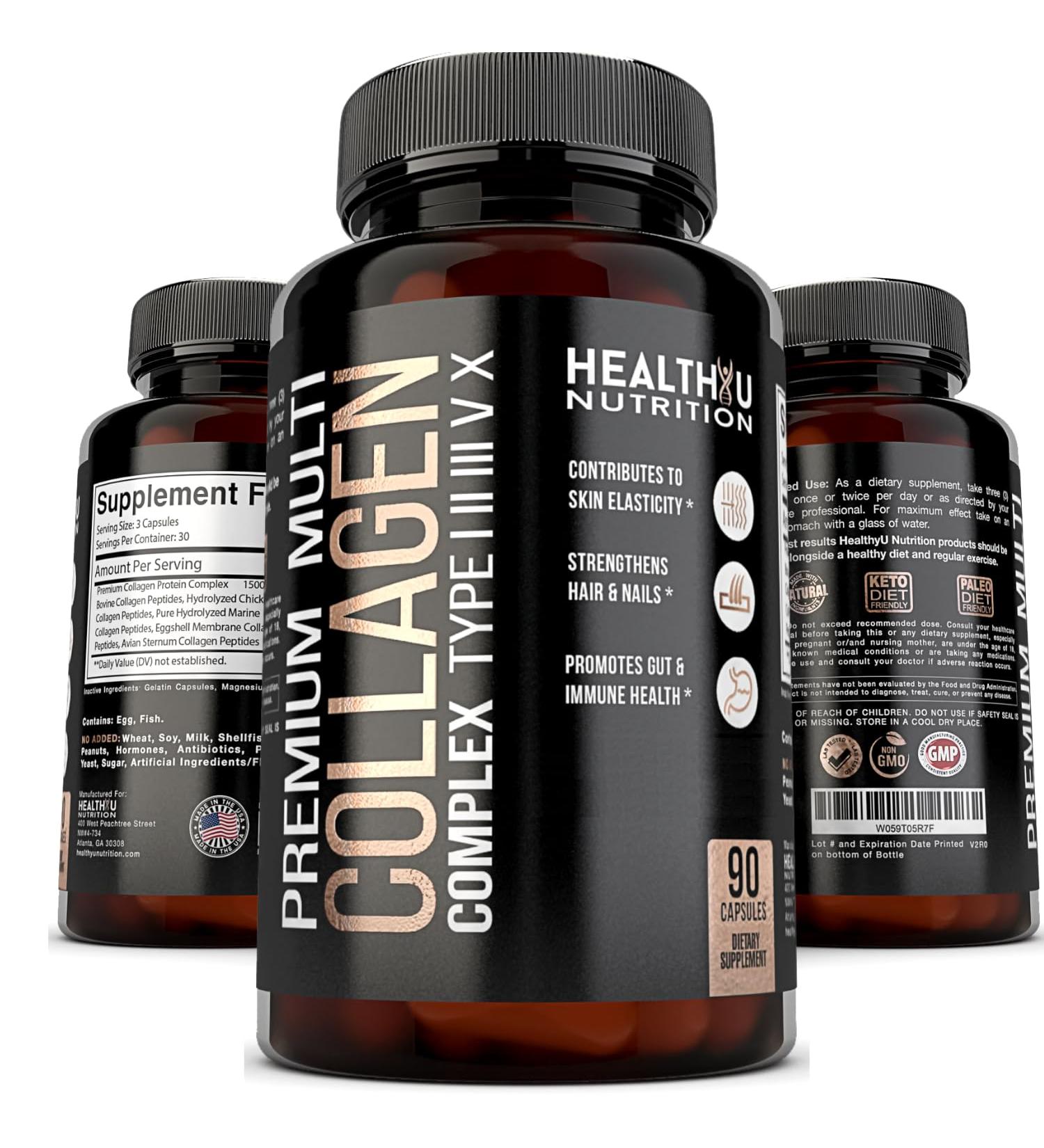 Premium Multi Collagen Peptides Pills - Hydrolyzed Collagen Capsules for Men and Women Types 1 2 3 5 10 - Collagen Supplements for Men - Colageno Hidrolizado Pastillas para Hombre Mujer 90 caps - Buy Online on GoSupps.com