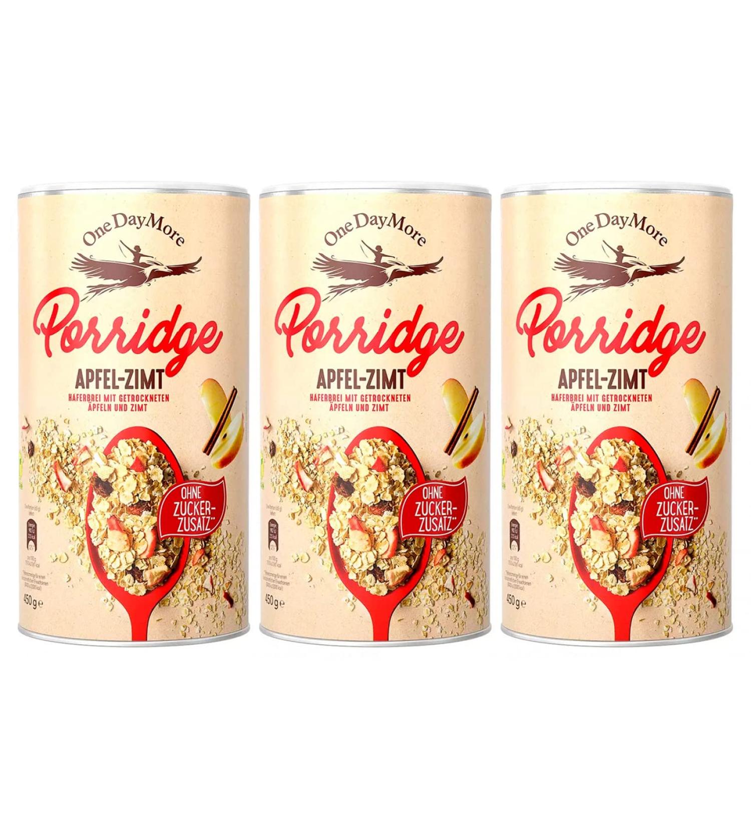 OneDayMore Porridge Pomme-Cannelle Sans Sucre | 3 x 450 g | de porridge aux flocons d avoine | Riche en fruits v gan sans sucre ajout | Petit-d jeuner 100% naturel et sain - Buy Online on GoSupps.com