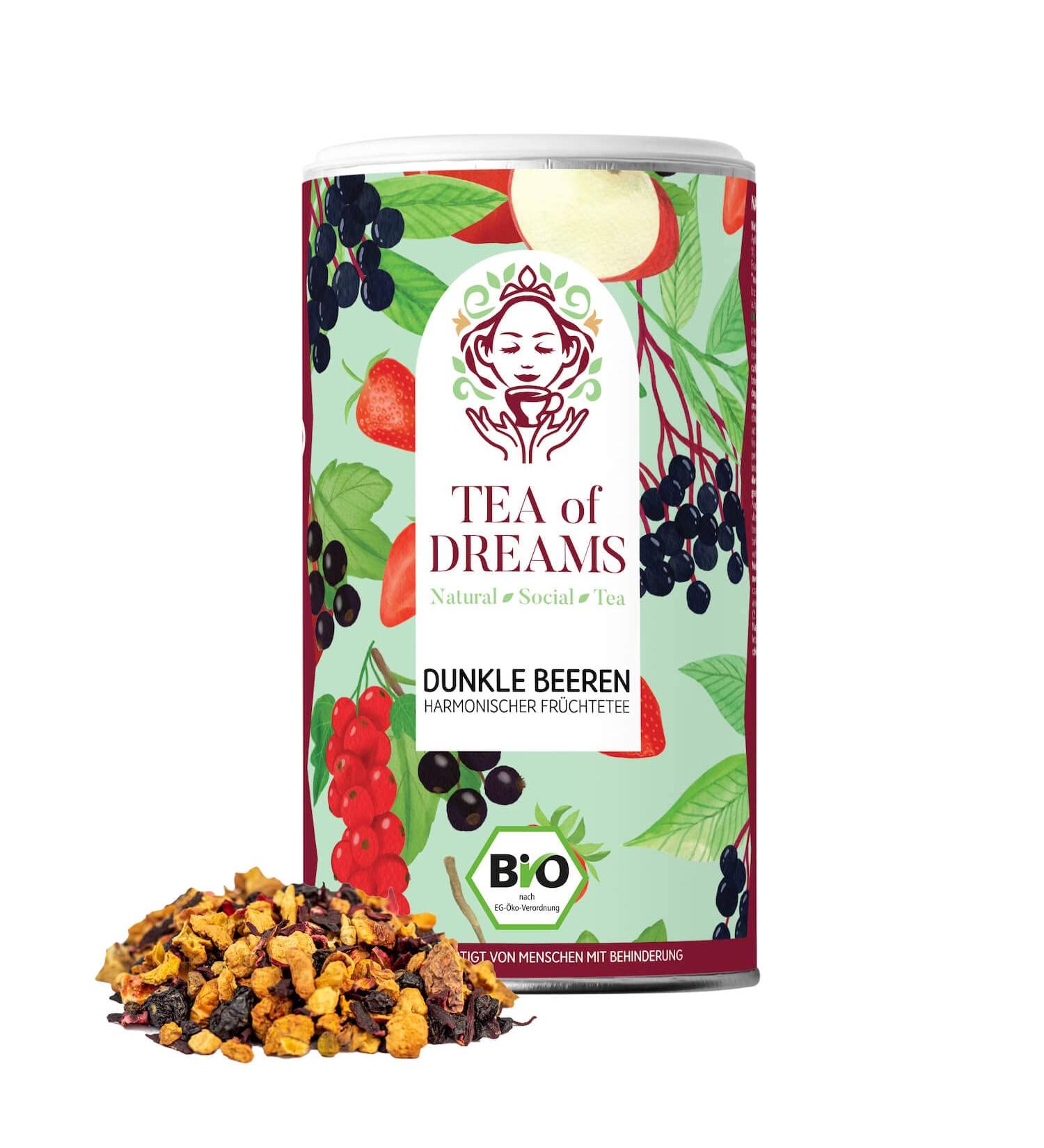  Tea of Dreams Organic Fruit Tea | "Black Berries" | Harmonious Round Fruit Tea | Loose Tea | 120g - Buy Online on GoSupps.com