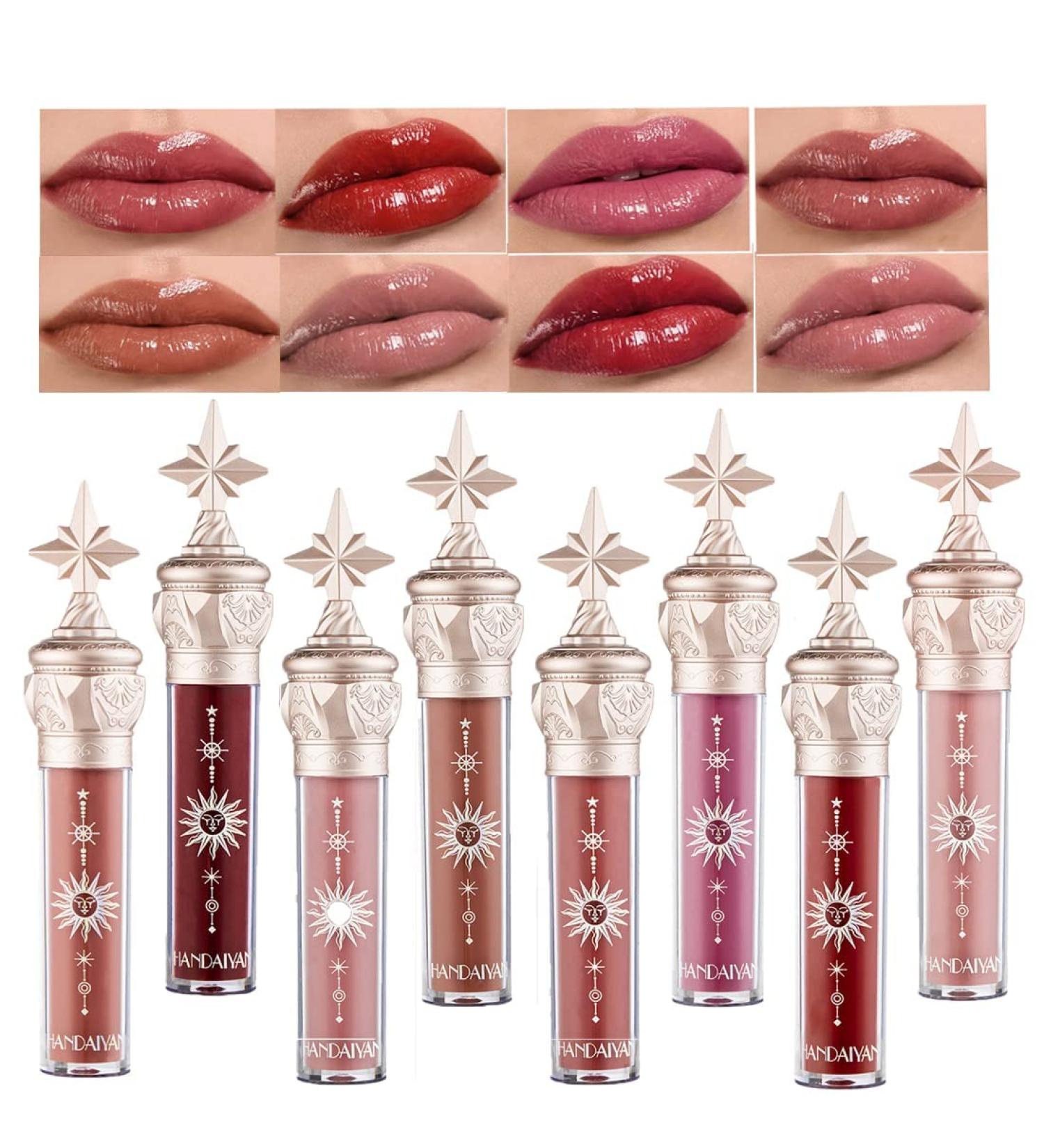 Pakivs 8-Piece Mirror Water Gloss Lip Gloss Set - Moisturizing Lip Stain with Star Stick Design - Buy Online on GoSupps.com