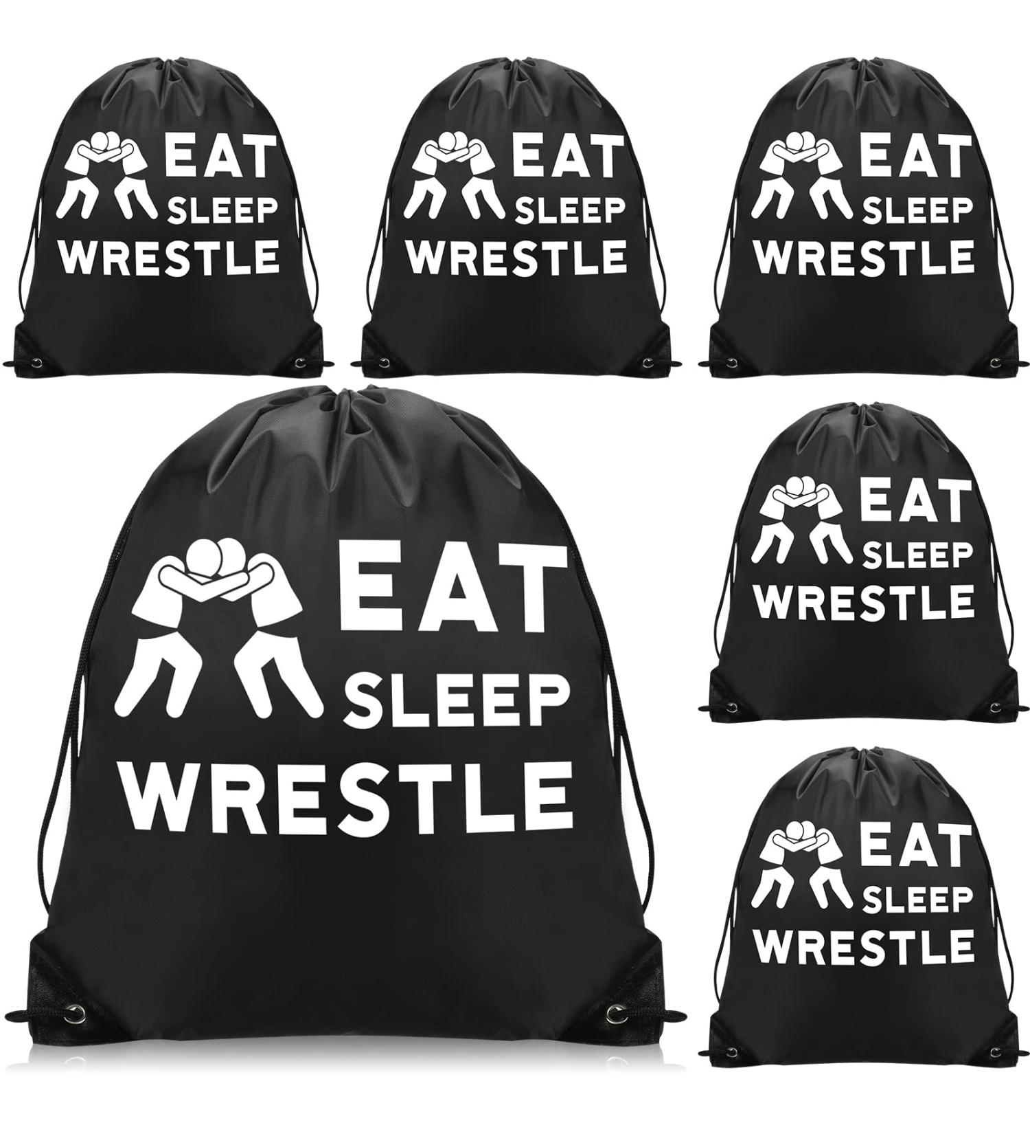 Chunful 6 Pieces Wrestling Sport Pack Cinch Sack Eat Sleep Wrestle Drawstring Backpack Wrestling Bag for Women Men Teens Wrestle Fans Sport Gym - Buy Online on GoSupps.com