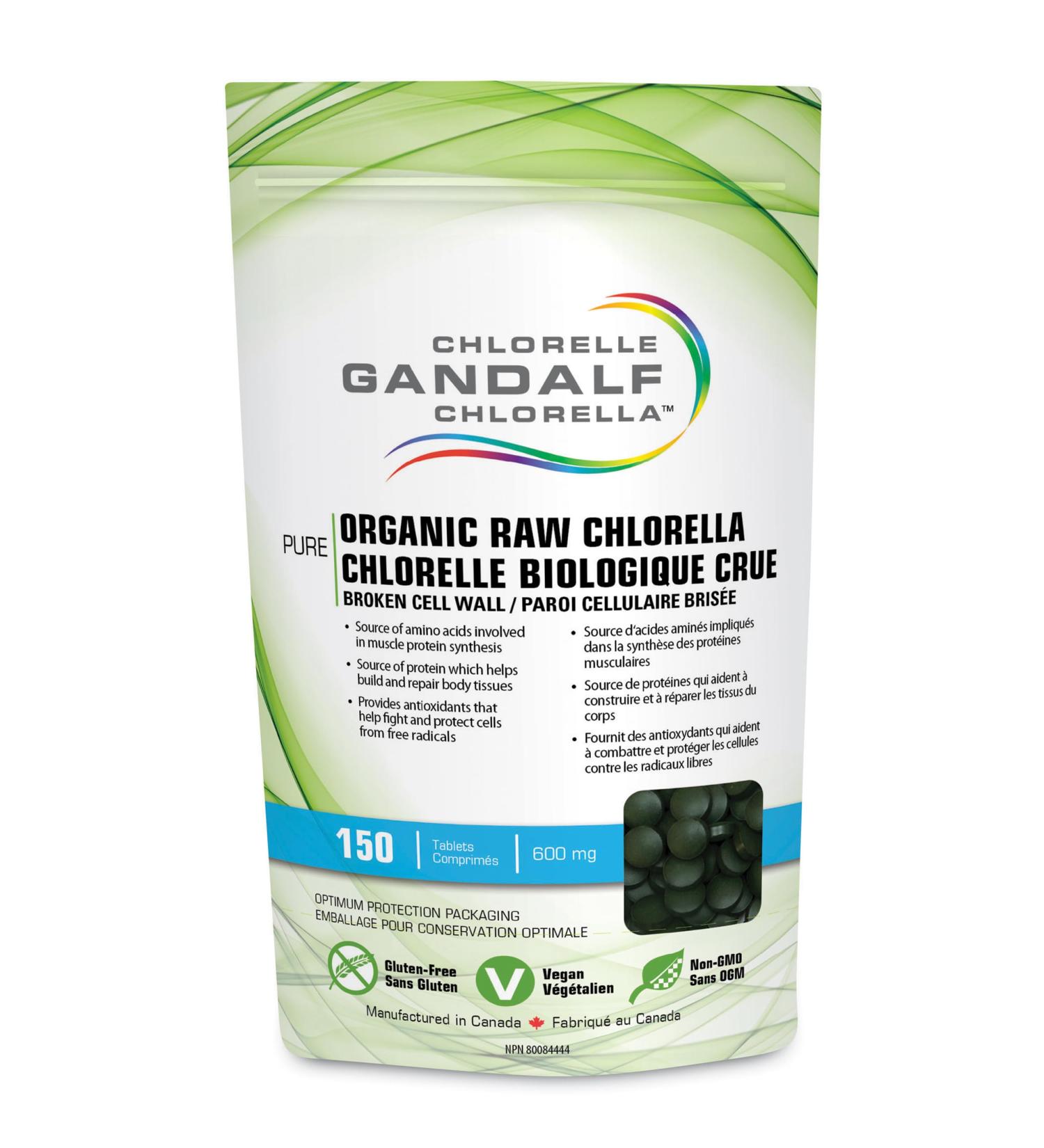 Gandalf Certified Organic Raw Chlorella Broken Cell Wall Ultra Pure Green Algae Certified 3rd Party Tested Canada s Most Trusted Brand Vegan 600 mg 150 tablets - Buy Online on GoSupps.com