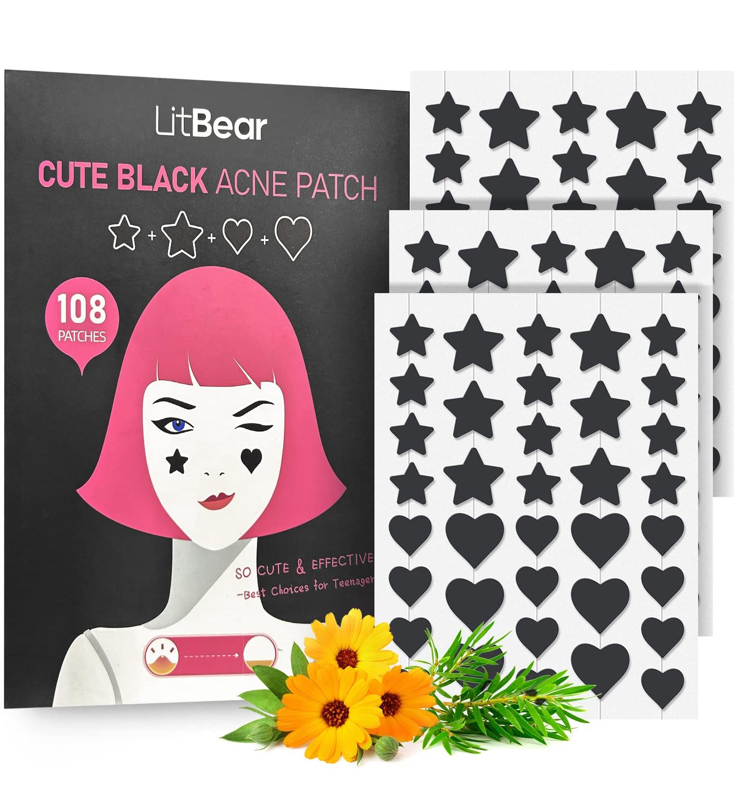 LitBear Acne Patch - Black Star & Heart Shaped Hydrocolloid Pimple Cover (108 Count) - Buy Online on GoSupps.com