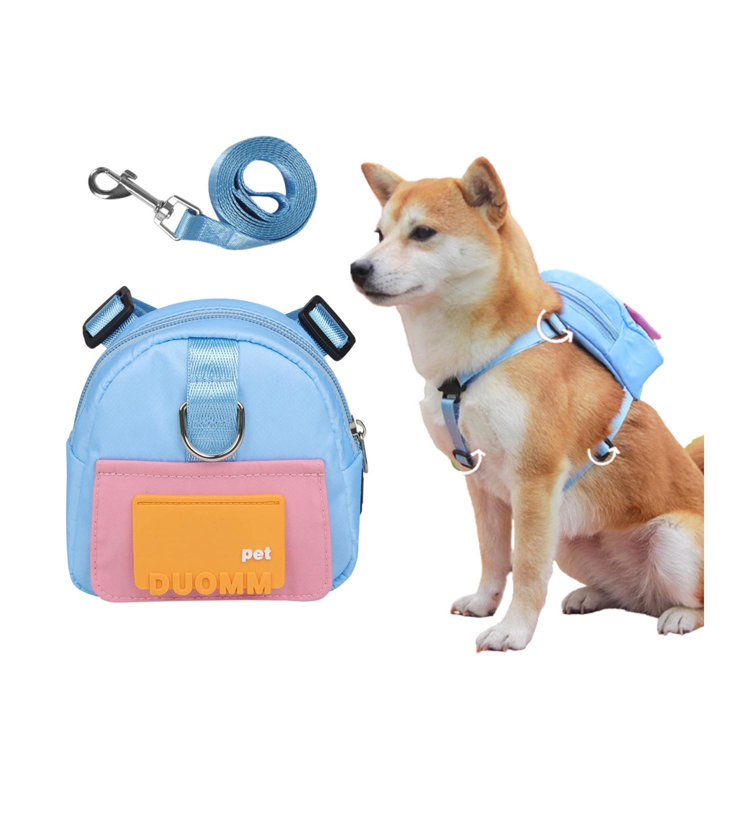 Komate Pet Backpack Harness Cute Adjustable Puppy Saddle Bag Waterproof Pet Self- wearing Zippered Backpack Harness with Leash Set for Small Medium Dogs Outdoor Activities M: 15 x 15 x 6cm Blue - Buy Online on GoSupps.com