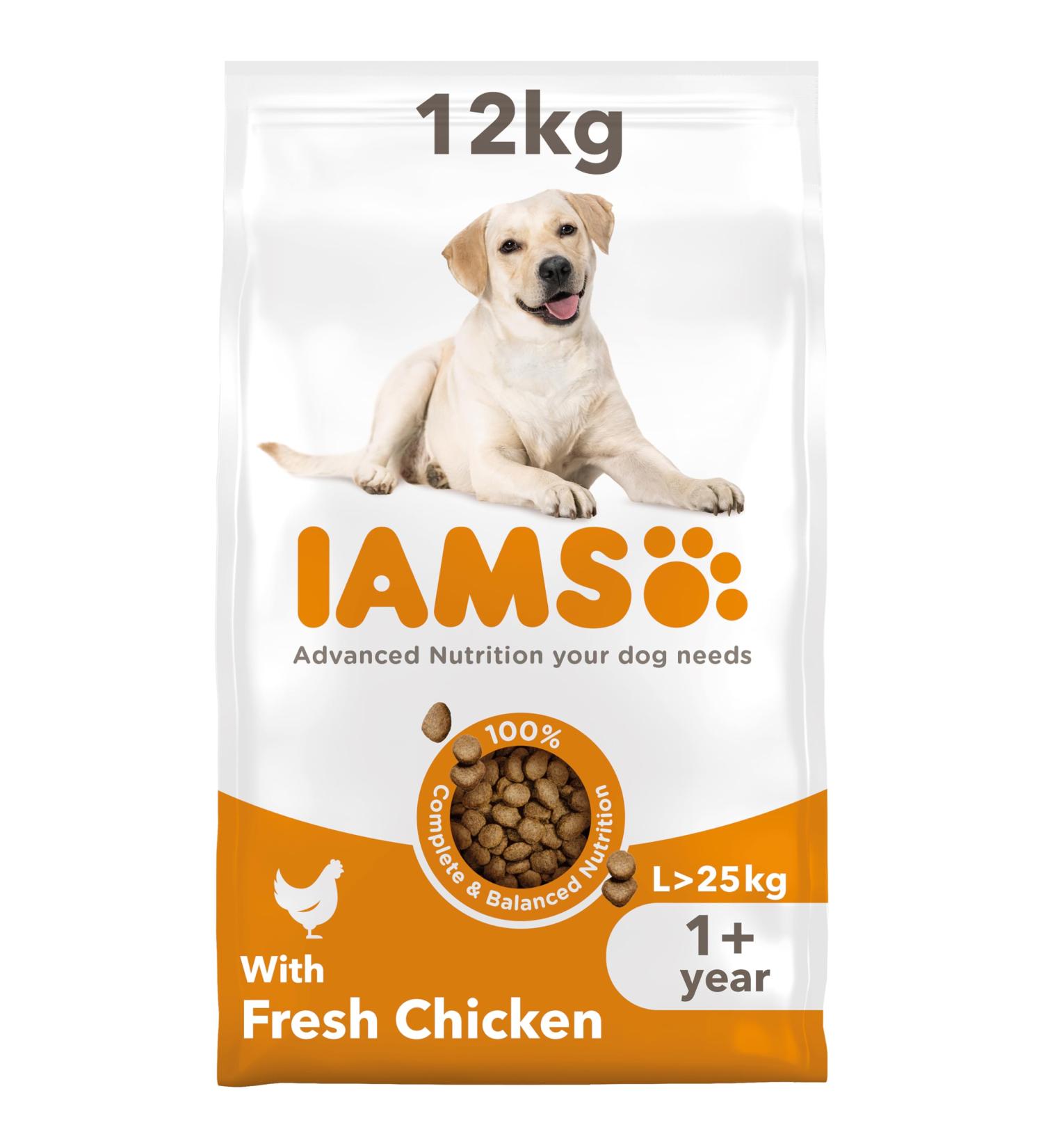 IAMS Complete Dry Dog Food for Adult 1+ Large Breeds with Chicken 12 kg 12 kg (Pack of 1) - Buy Online on GoSupps.com