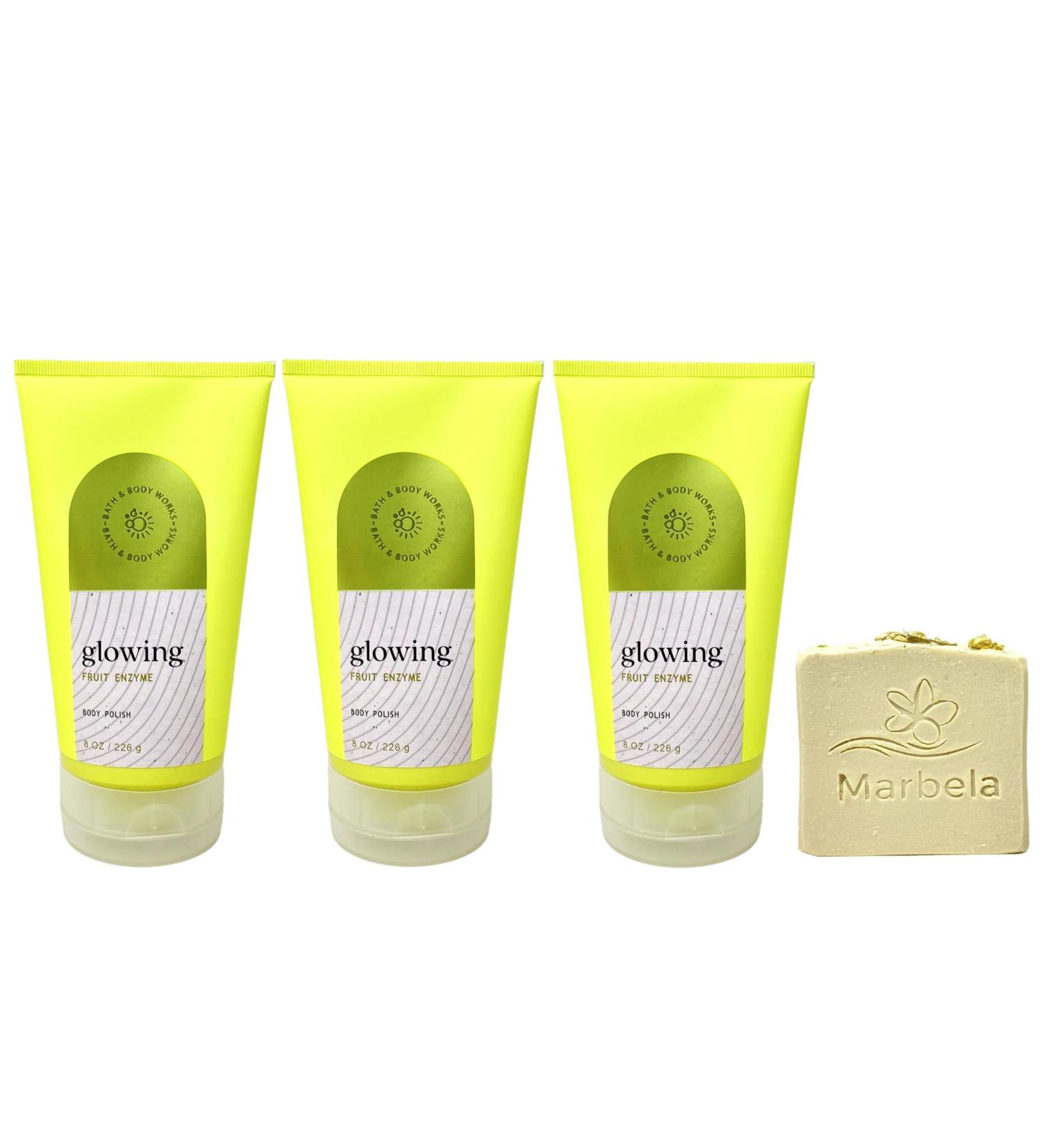 Bath & Body Works Glowing With Fruit Enzyme 3 Pack Body Polish Bundle with a 4 oz Marbela Wild Jasmine Bar Soap - Buy Online on GoSupps.com