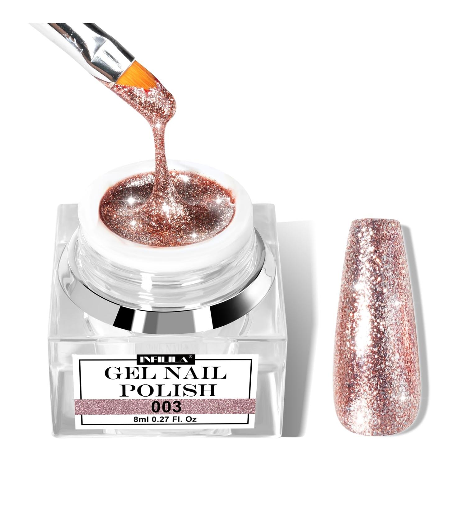 NXJ INFILILA Glitter Nail Polish Platinum Gel Nail Polish Rose Gold Nail Gel Polish Holographic Pigments Diamond Shiny Glitter Nail Gel Soak off UV LED Cured for Home & Salon B-gold - Buy Online on GoSupps.com