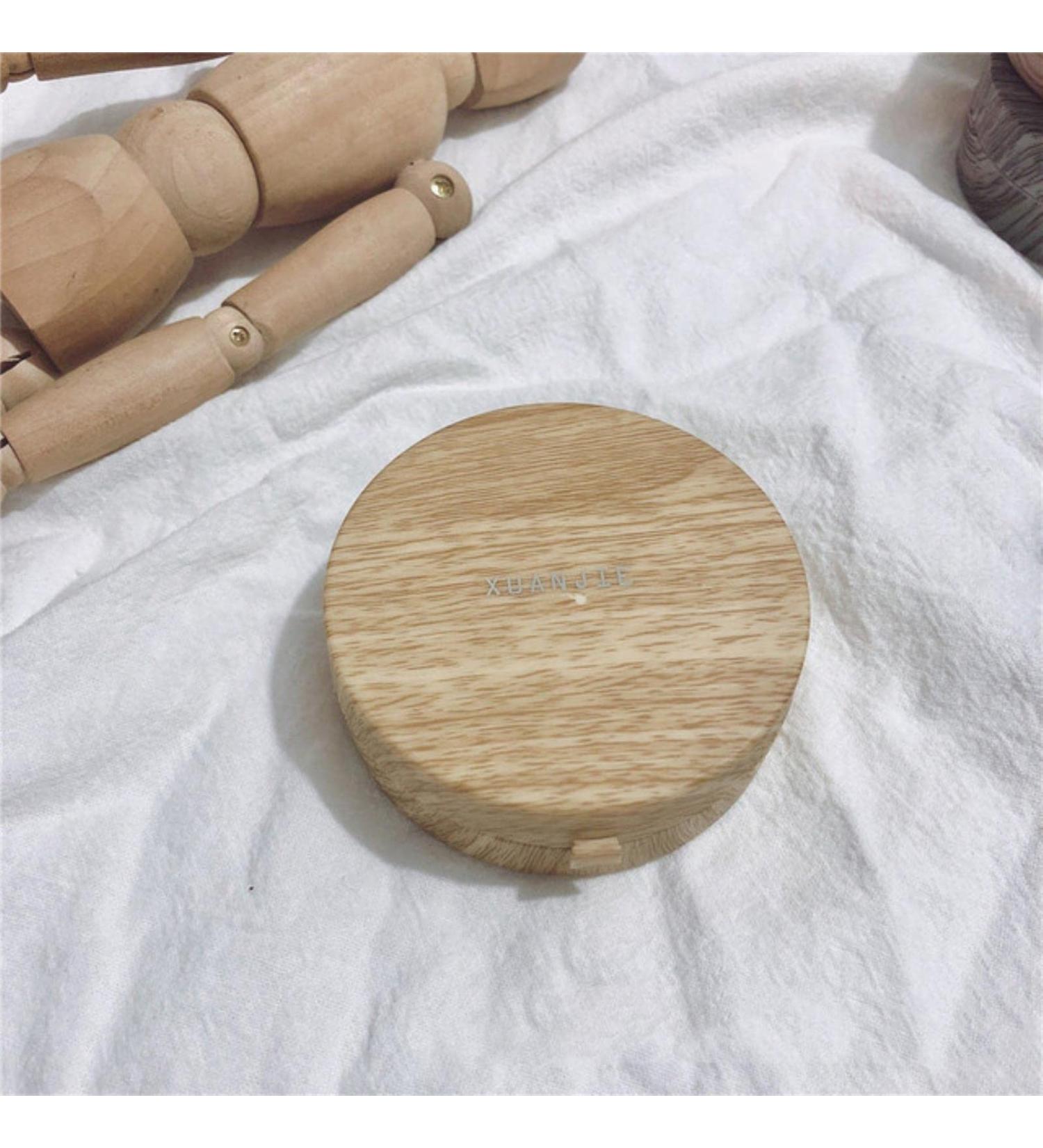 Imitation Wood Grain Round Contact Lens Case with Mirror - Cartoon Eye Storage Box for Light Brown Lenses - Buy Online on GoSupps.com
