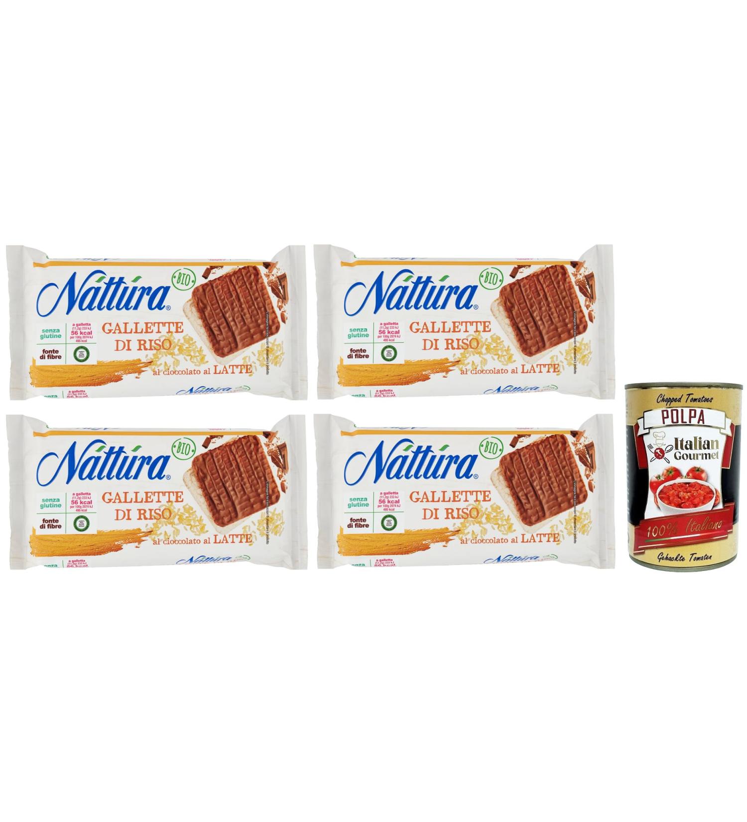  Italian Gourmet E.R. N tt ra Pack of 4 organic rice cakes coated in milk chocolate a tasty and healthy snack excellent source of fiber gluten-free 90g pack + Italian Gourmet Polpa di Pomodoro 400g box - Buy Online on GoSupps.com