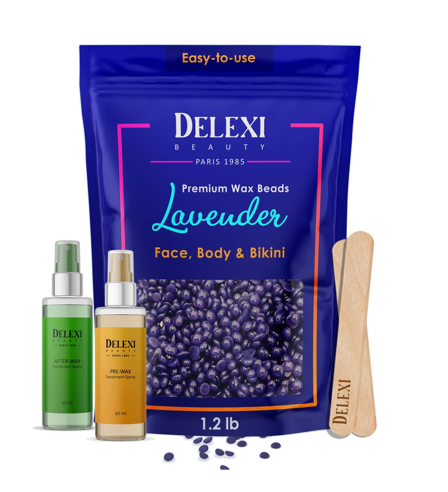 DELEXI Lavender Hard Wax Beads 1.2 lb - Painless Hair Removal for Bikini, Brazilian, Legs, Armpit, Eyebrows & Facial - Suitable for Sensitive Skin - No Strips Needed - Buy Online on GoSupps.com