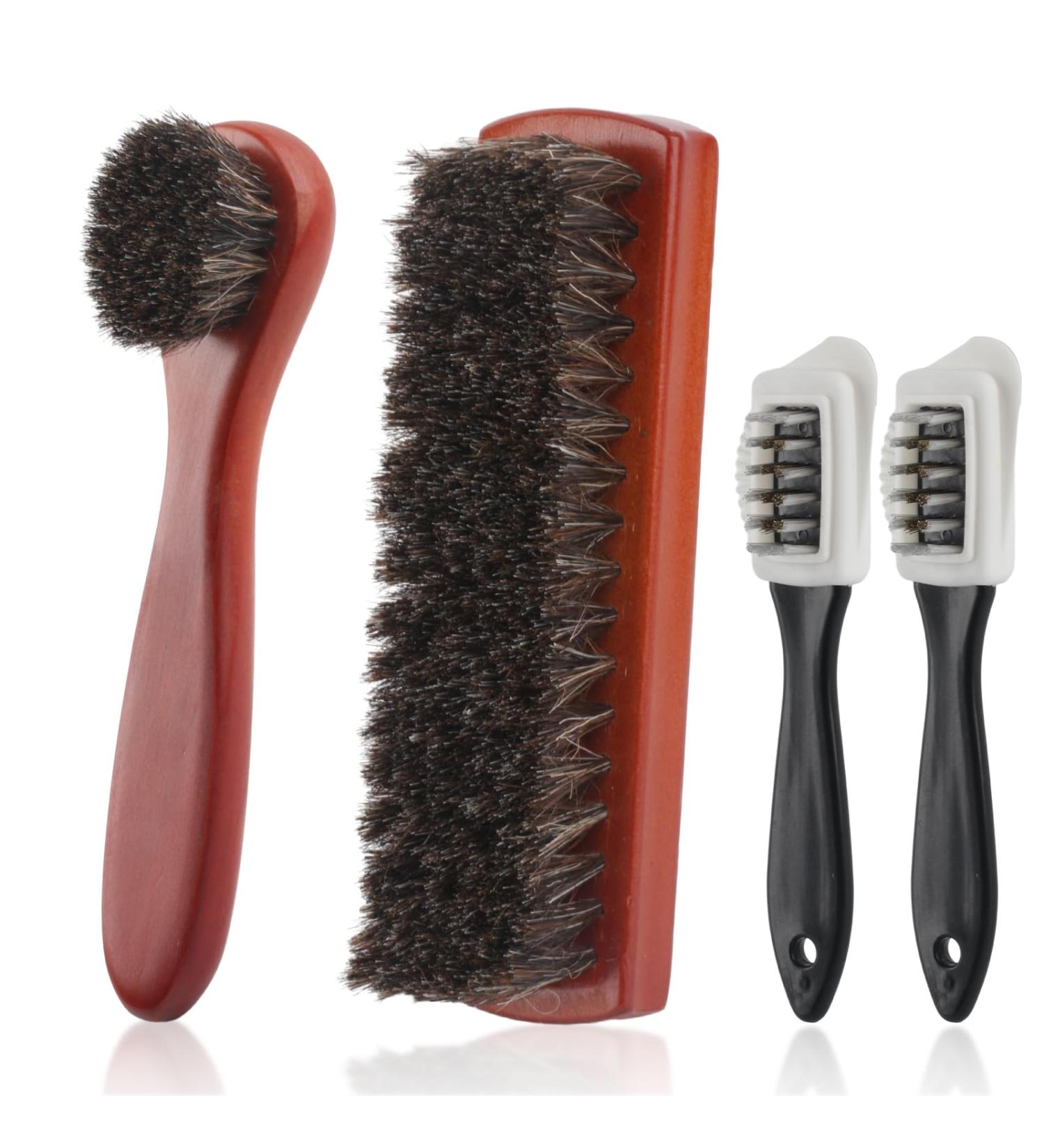 4 Pcs Shoe Brush Set Cleaning Brushes with Wooden Handles Shoe Polish Brushes Shoe Shine Brush Kit Shoe Cleaning Brushes with Wooden Handles Horse Hair Bristles Brush for Boots Shoes Car Seat - Buy Online on GoSupps.com