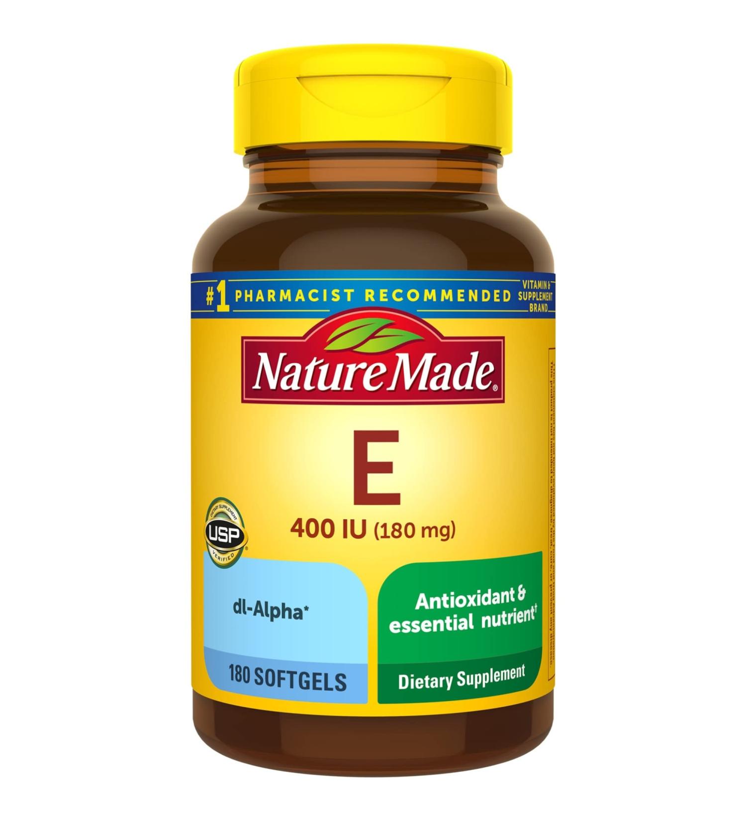 Nature Made Vitamin E 180 mg (400 IU) dl-Alpha Dietary Supplement for Antioxidant and Skin Support 180 Softgels 180 Day Supply 180 Count (Pack of 1) - Buy Online on GoSupps.com