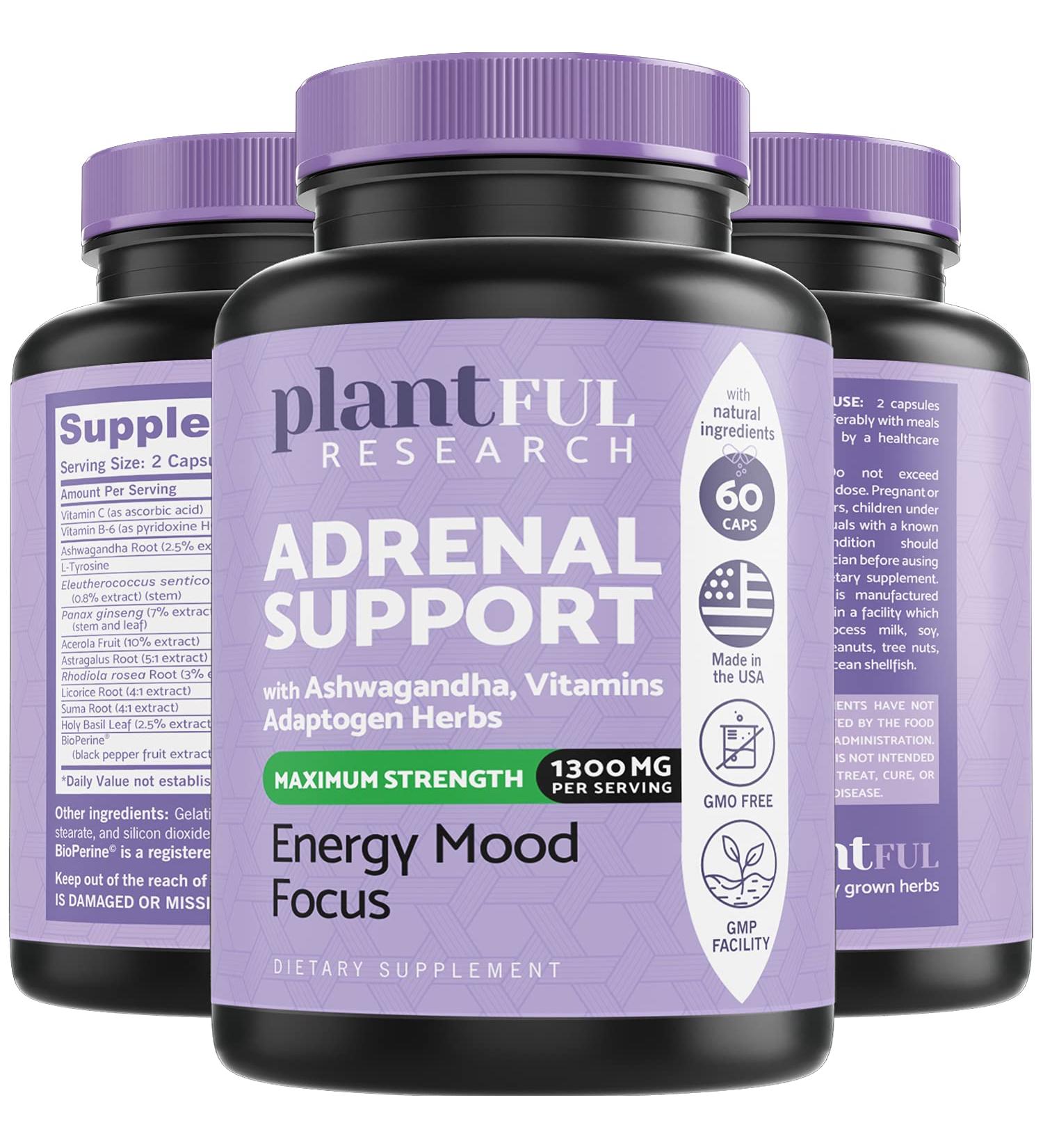 Adrenal Support & Cortisol Manager Supplement Ultra High Purity Adaptogens Ashwagandha Extract Rhodiola Rosea Capsules for Natural Energy Fatigue Mood Boost Non GMO - Buy Online on GoSupps.com