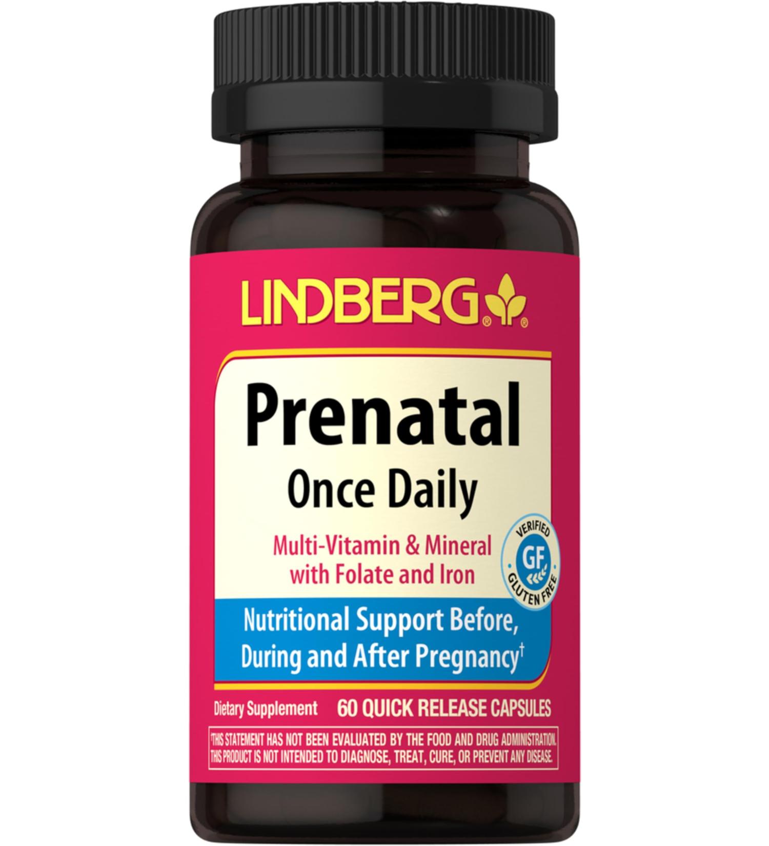 Lindberg Prenatal Vitamins for Women | 60 Capsules | Multivitamins and Minerals with Iron and Folic Acid | Daily Supplement | Non-GMO Gluten Free - Buy Online on GoSupps.com